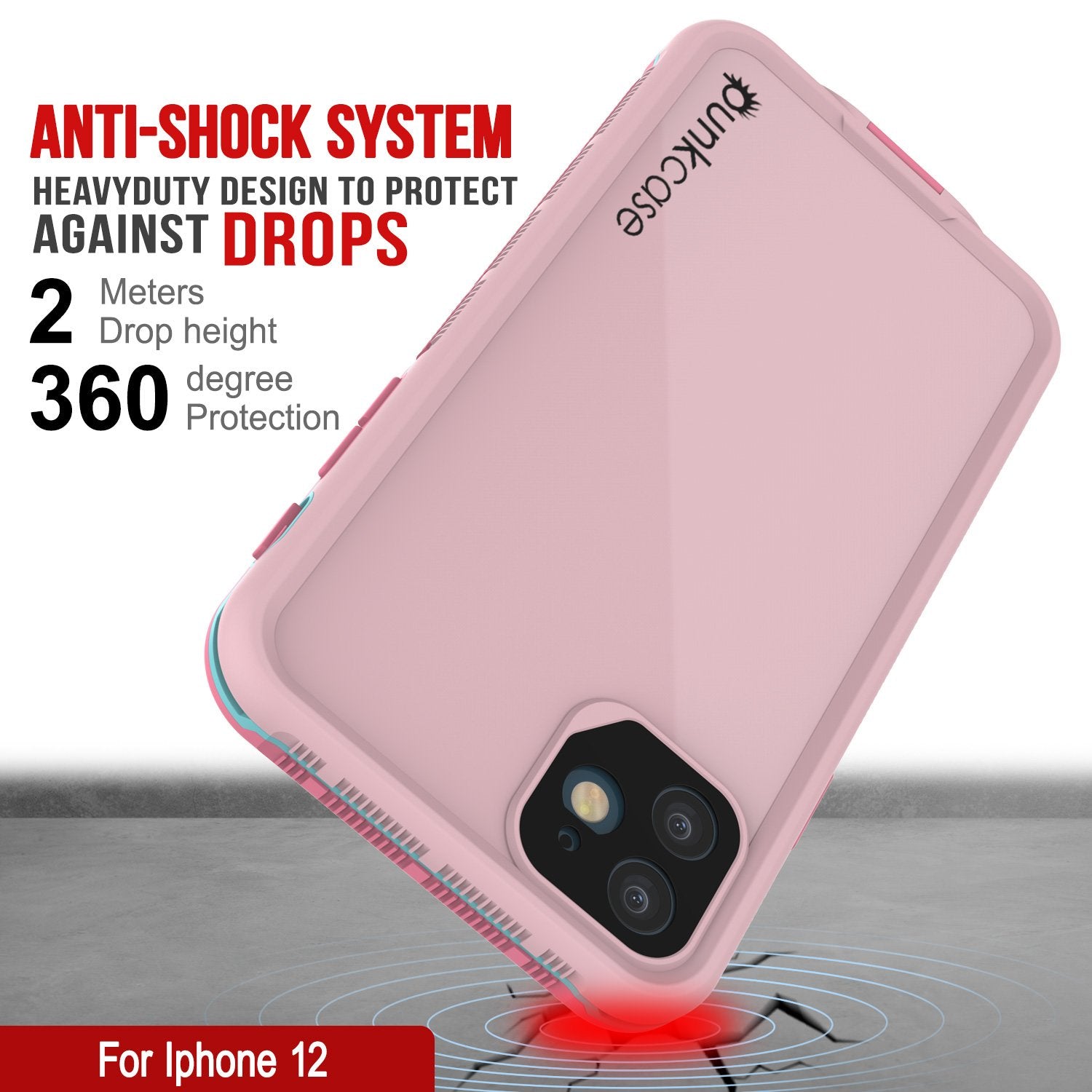 Punkcase iPhone 12 Waterproof Case [Aqua Series] Armor Cover [Pink]