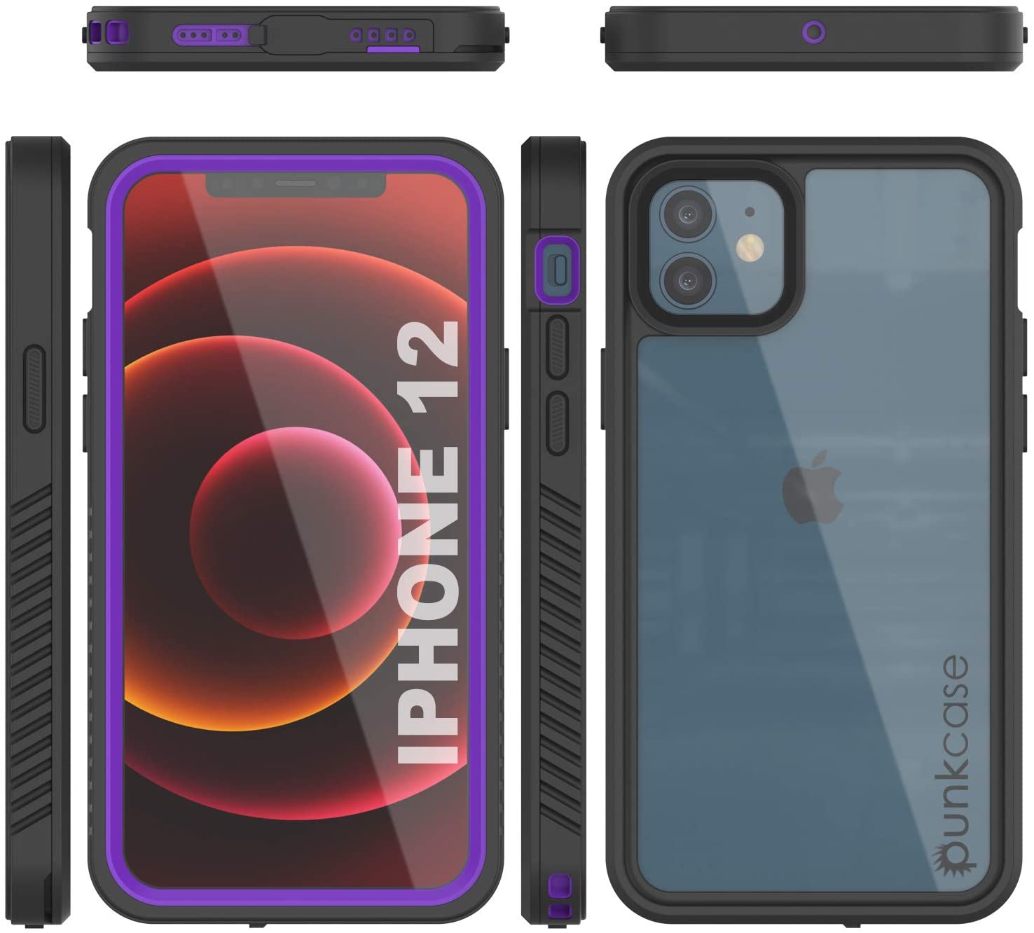 iPhone 12  Waterproof Case, Punkcase [Extreme Series] Armor Cover W/ Built In Screen Protector [Purple]