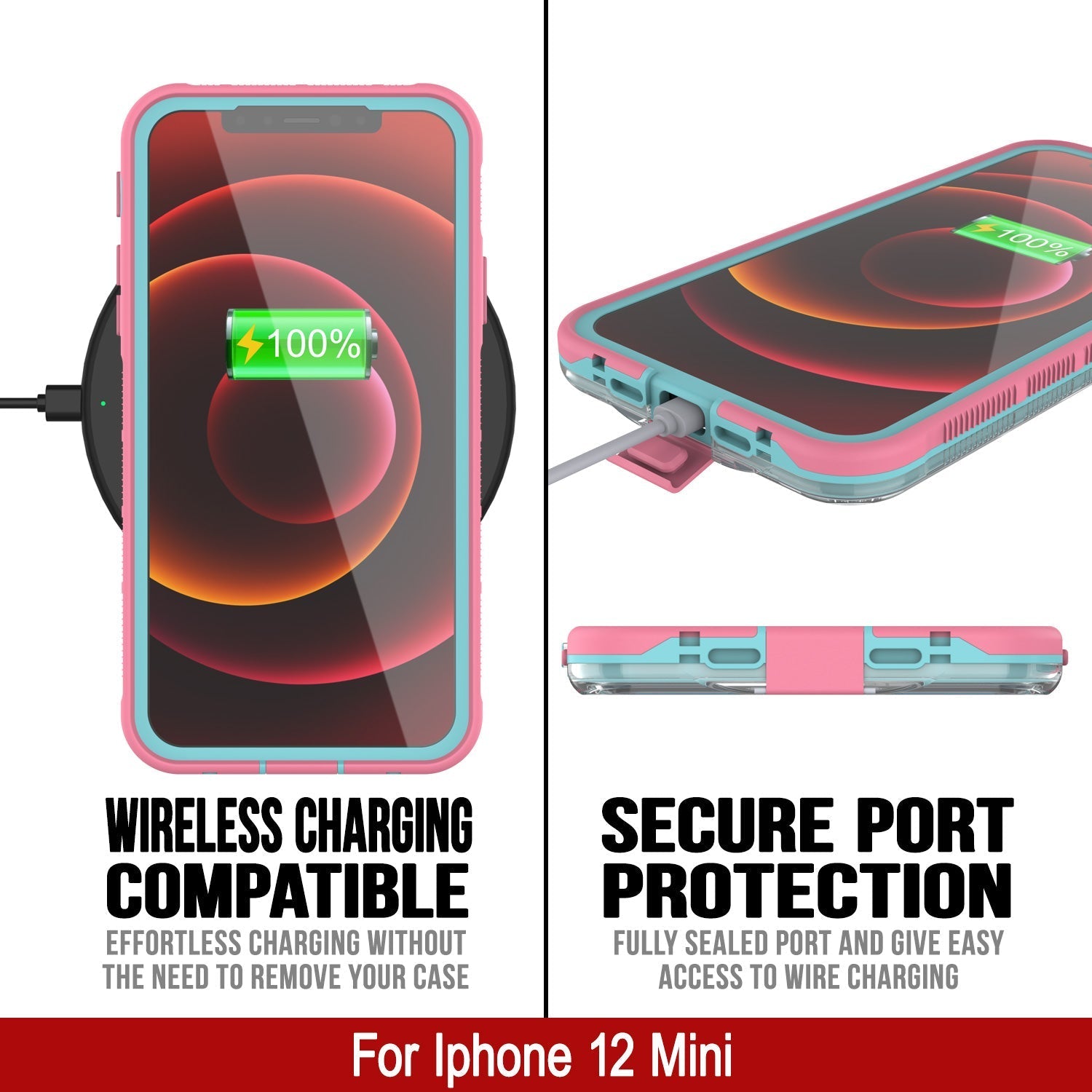 Punkcase iPhone 13 Mini Waterproof Case [Aqua Series] Armor Cover [Clear Pink] [Clear Back]