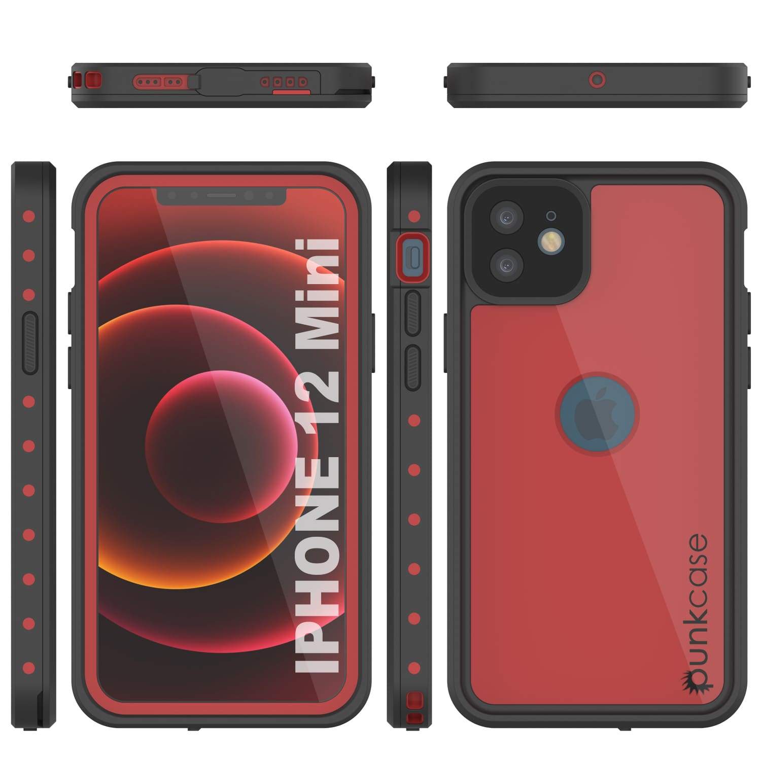 iPhone 12 Mini Waterproof IP68 Case, Punkcase [Red] [StudStar Series] [Slim Fit]