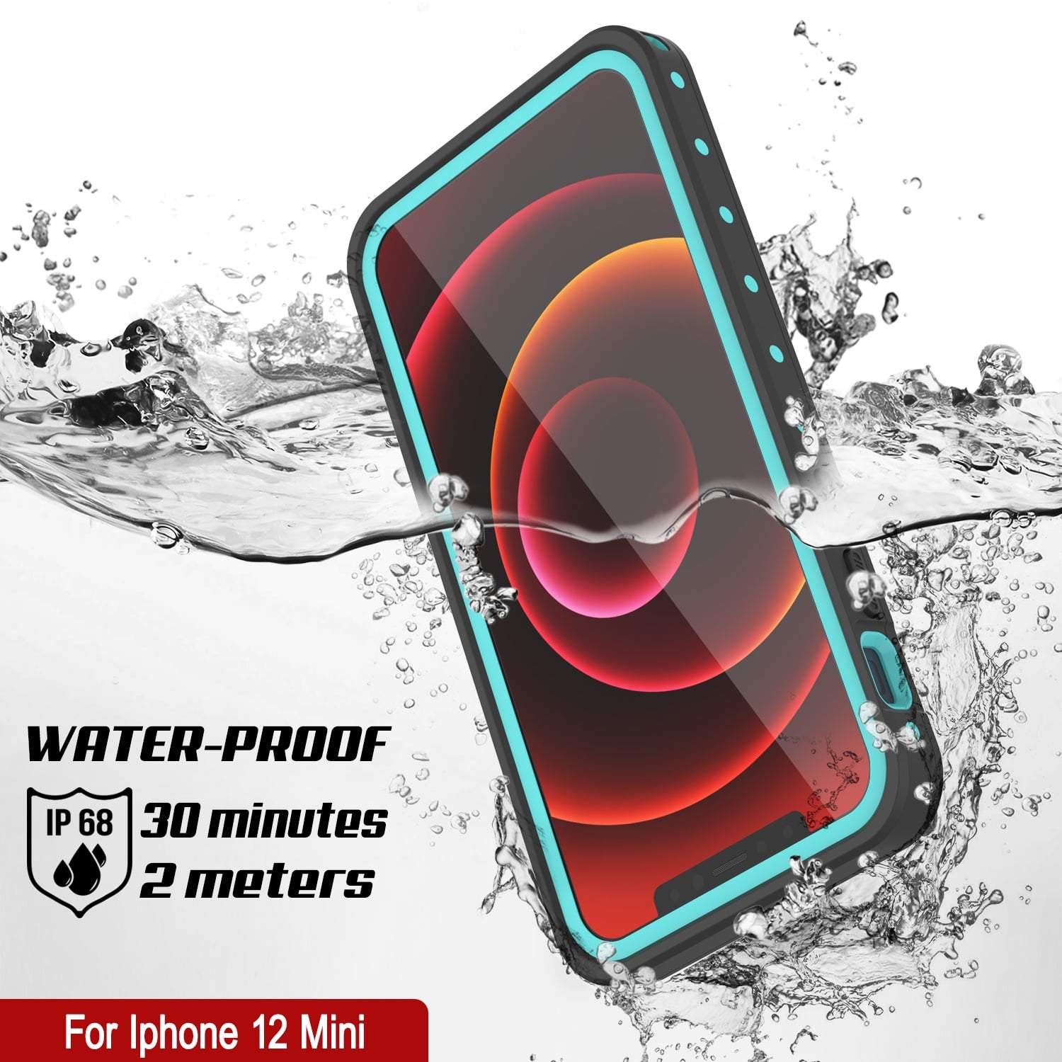iPhone 12 Mini Waterproof IP68 Case, Punkcase [Teal] [StudStar Series] [Slim Fit]