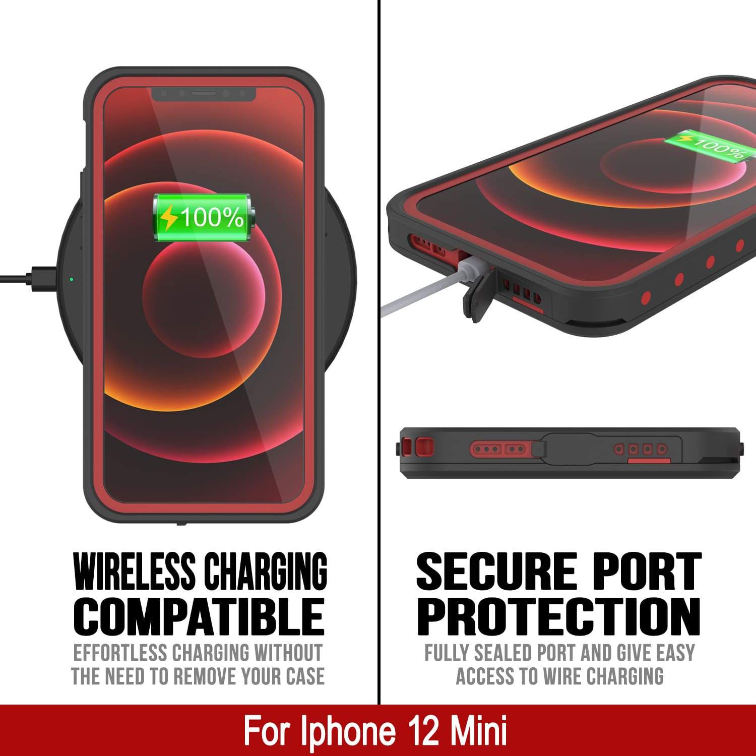 iPhone 12 Mini Waterproof IP68 Case, Punkcase [Red] [StudStar Series] [Slim Fit]