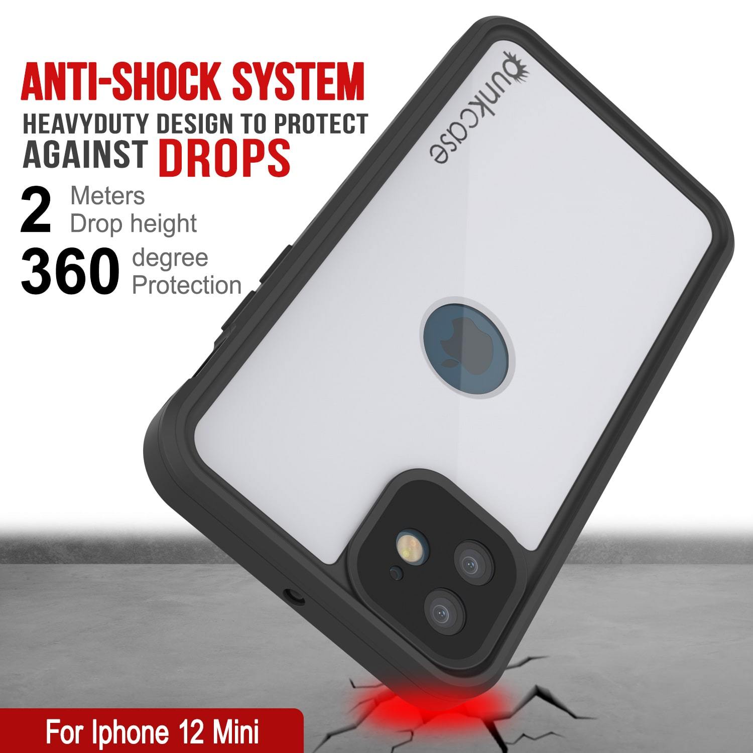 iPhone 12 Mini Waterproof IP68 Case, Punkcase [White] [StudStar Series] [Slim Fit] [Dirtproof]