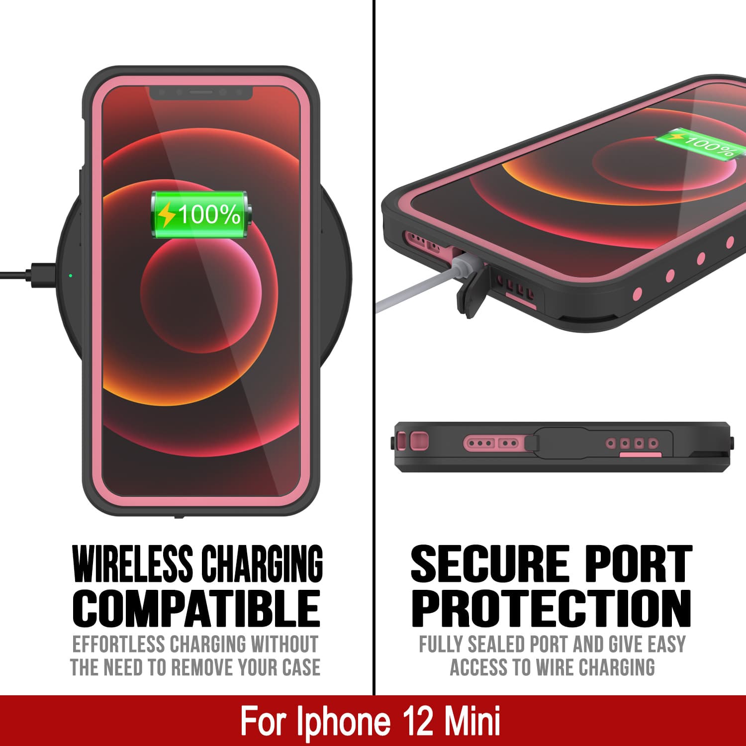 iPhone 12 Mini Waterproof IP68 Case, Punkcase [Pink] [StudStar Series] [Slim Fit] [Dirtproof]