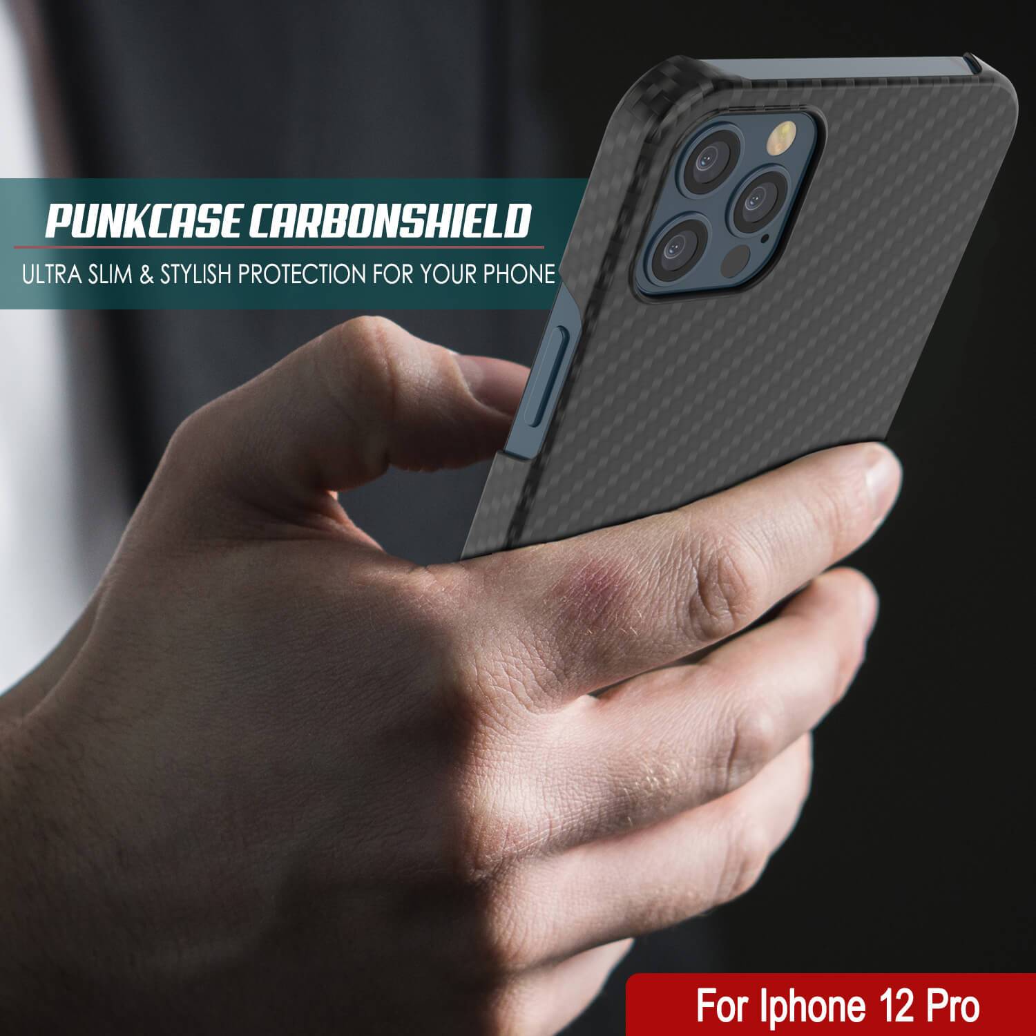 iPhone 12 Pro Case, Punkcase CarbonShield, Heavy Duty & Ultra Thin 2 Piece Dual Layer [shockproof]