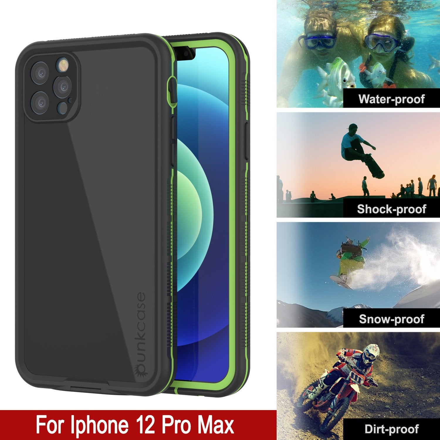 Punkcase iPhone 12 Pro Max Waterproof Case [Aqua Series] Armor Cover [Black]