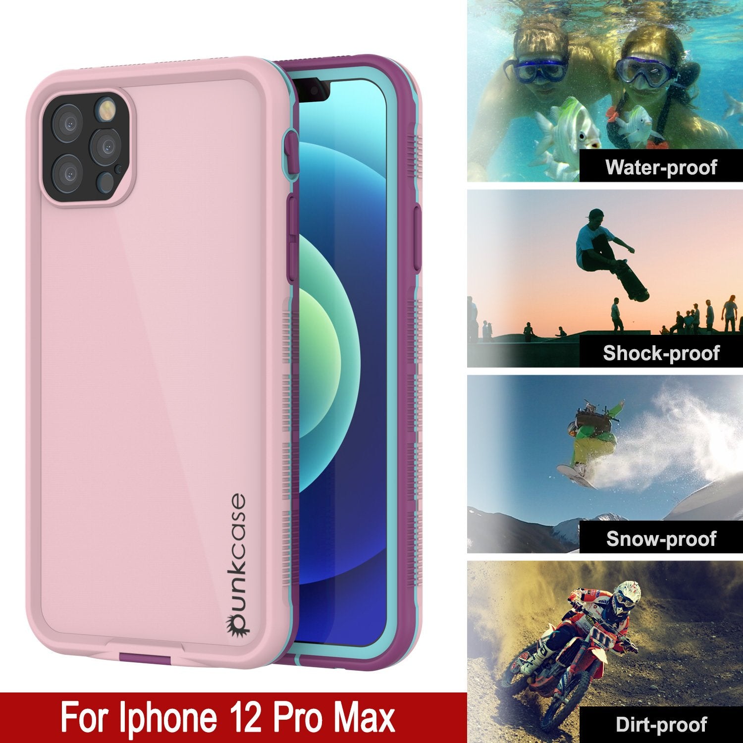 Punkcase iPhone 12 Pro Max Waterproof Case [Aqua Series] Armor Cover [Pink]