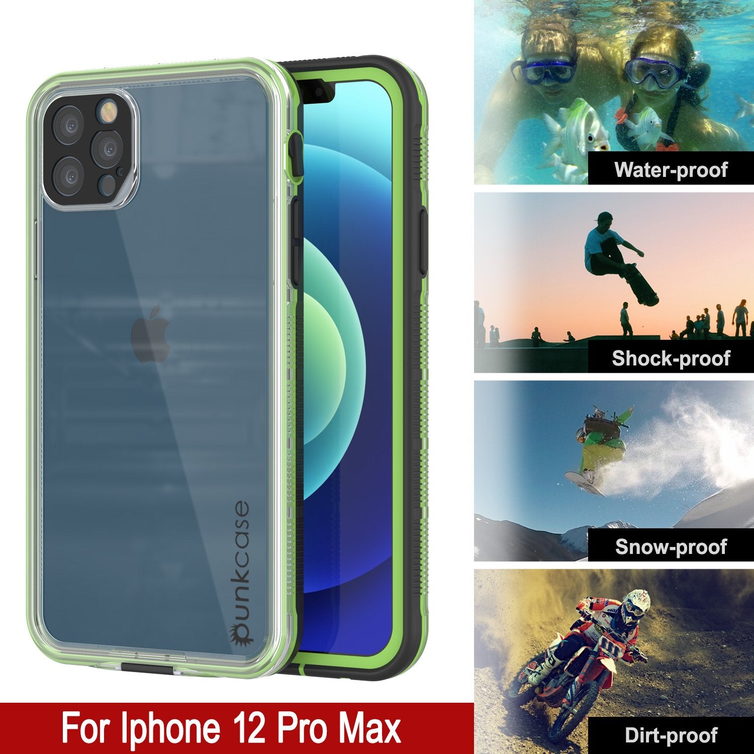Punkcase iPhone 12 Pro Max Waterproof Case [Aqua Series] Armor Cover [Clear Black] [Clear Back]