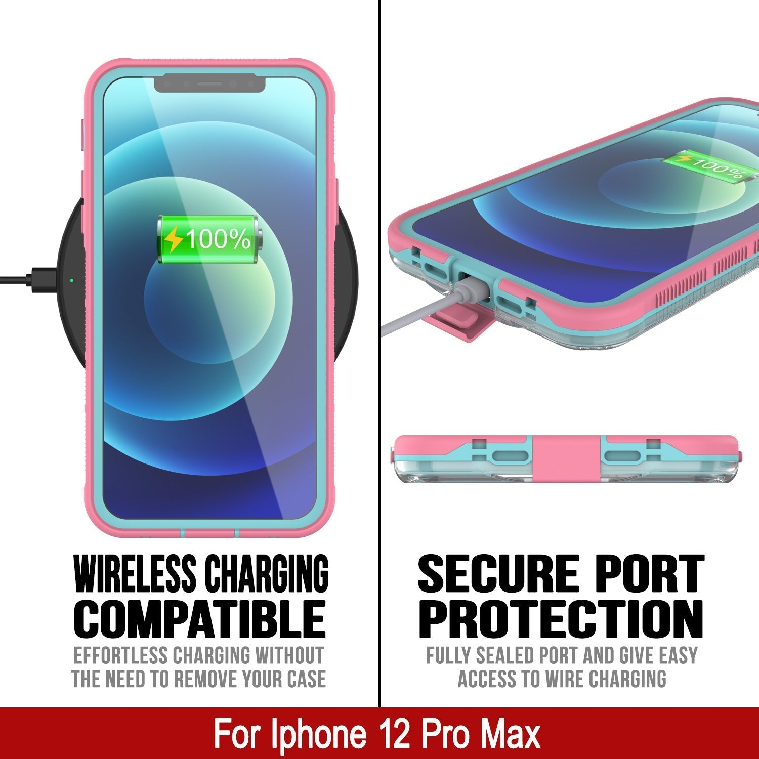 Punkcase iPhone 13 Pro Max Waterproof Case [Aqua Series] Armor Cover [Clear Pink] [Clear Back]