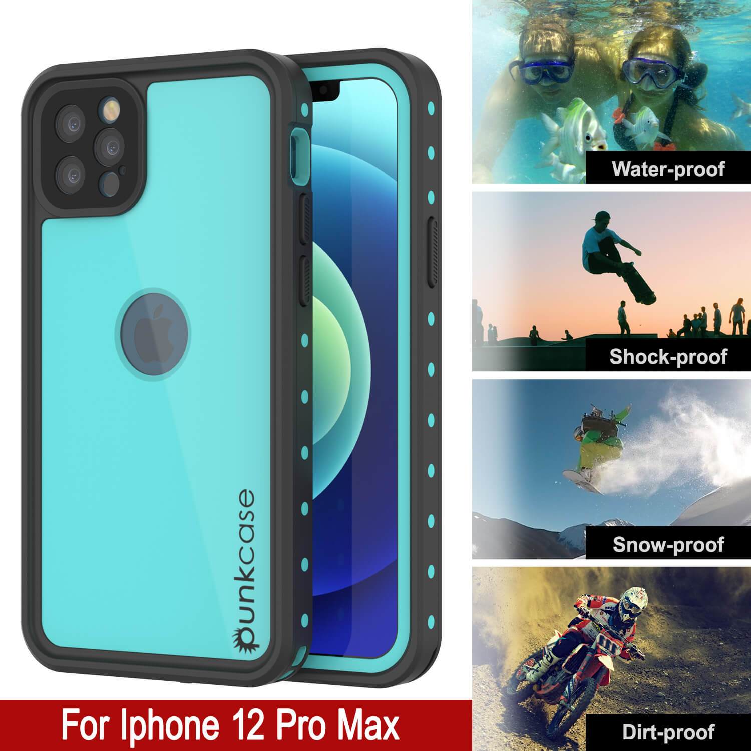 iPhone 12 Pro Max Waterproof IP68 Case, Punkcase [Teal] [StudStar Series] [Slim Fit]