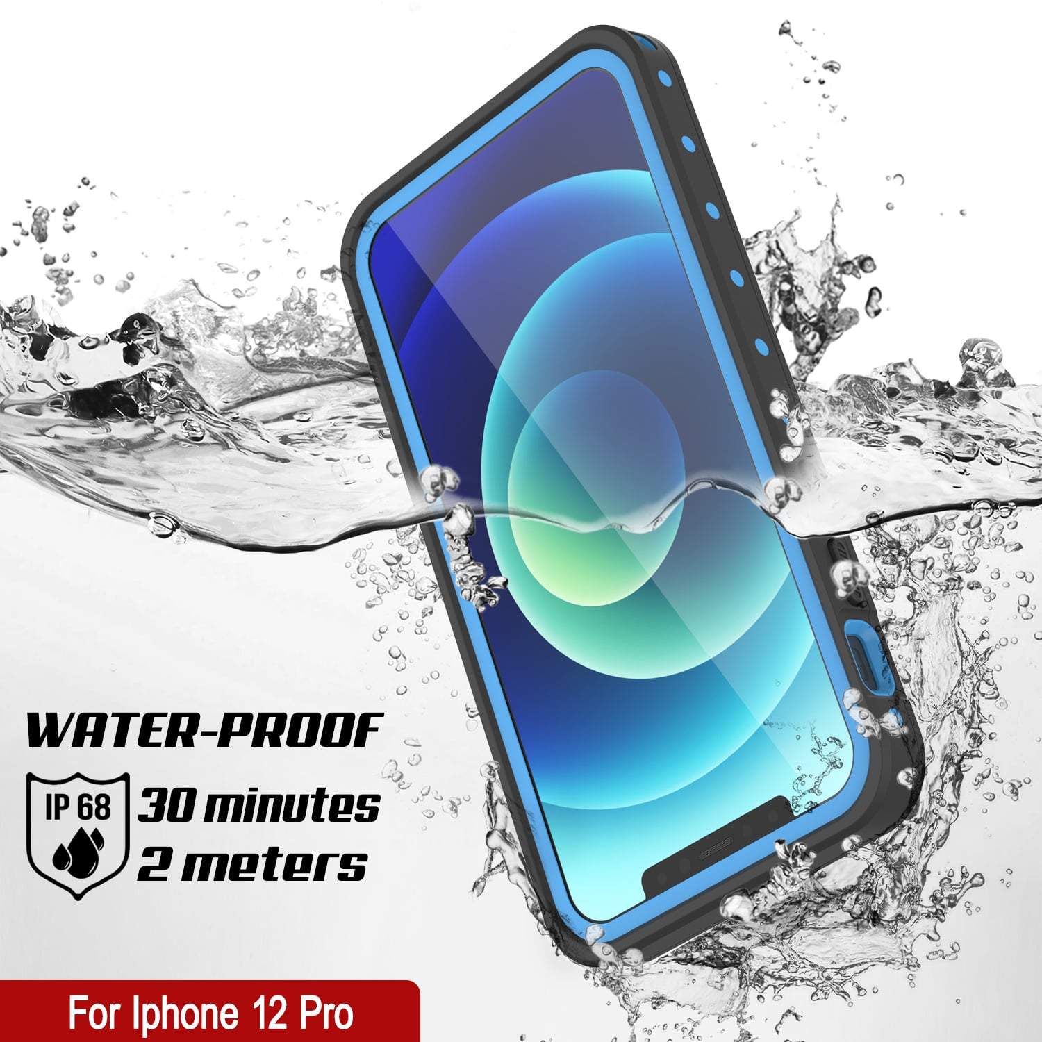 iPhone 12 Pro Waterproof IP68 Case, Punkcase [Light blue] [StudStar Series] [Slim Fit] [Dirtproof]
