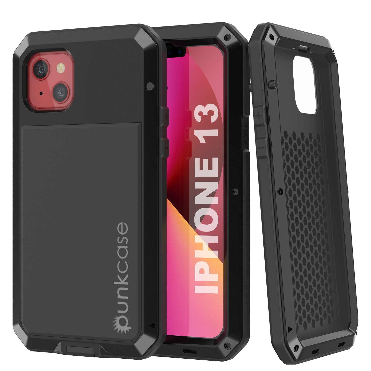 iPhone 13 Metal Case, Heavy Duty Military Grade Armor Cover [shock proof] Full Body Hard [Black]
