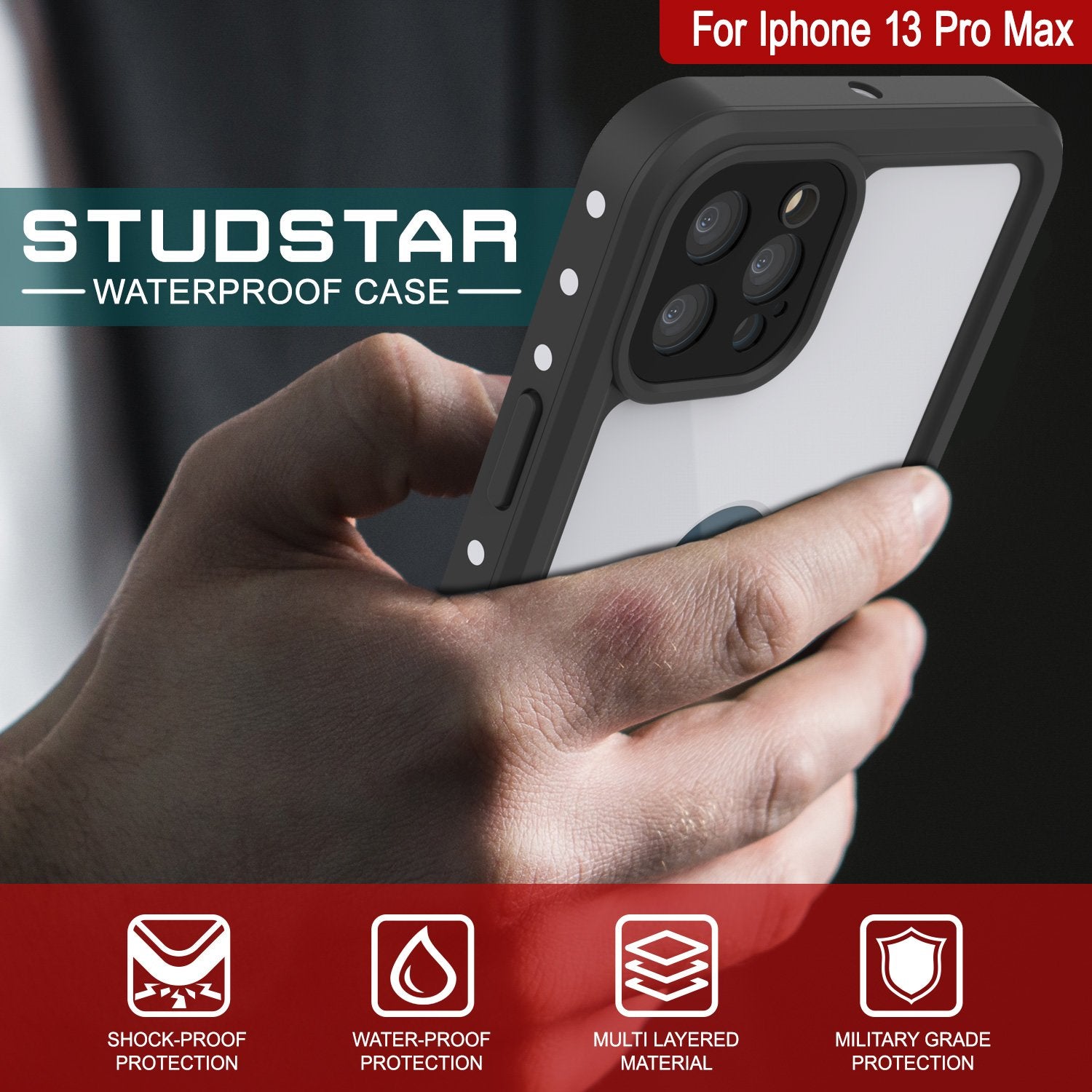 iPhone 13 Pro Max Waterproof IP68 Case, Punkcase [White] [StudStar Series] [Slim Fit] [Dirtproof]