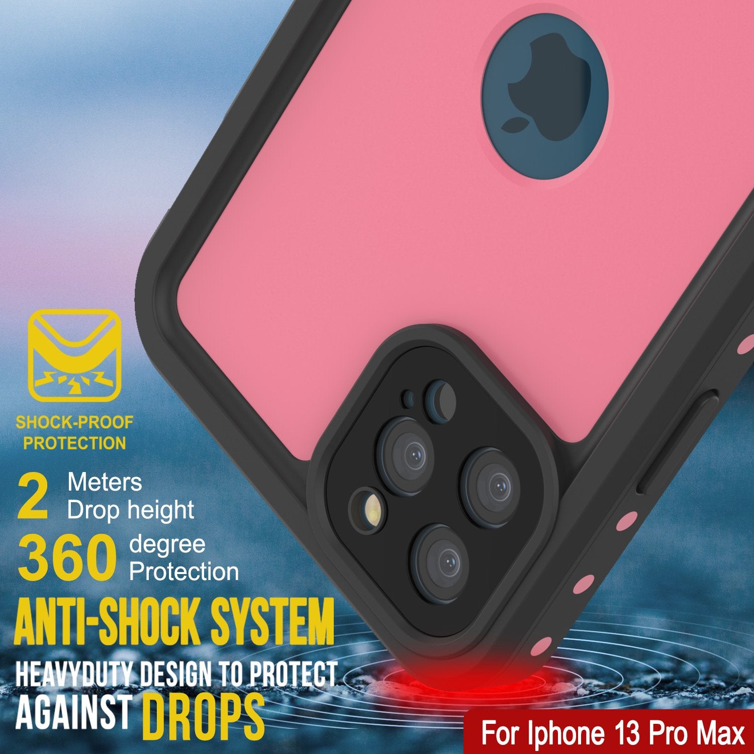 iPhone 13 Pro Max Waterproof IP68 Case, Punkcase [Pink] [StudStar Series] [Slim Fit] [Dirtproof]