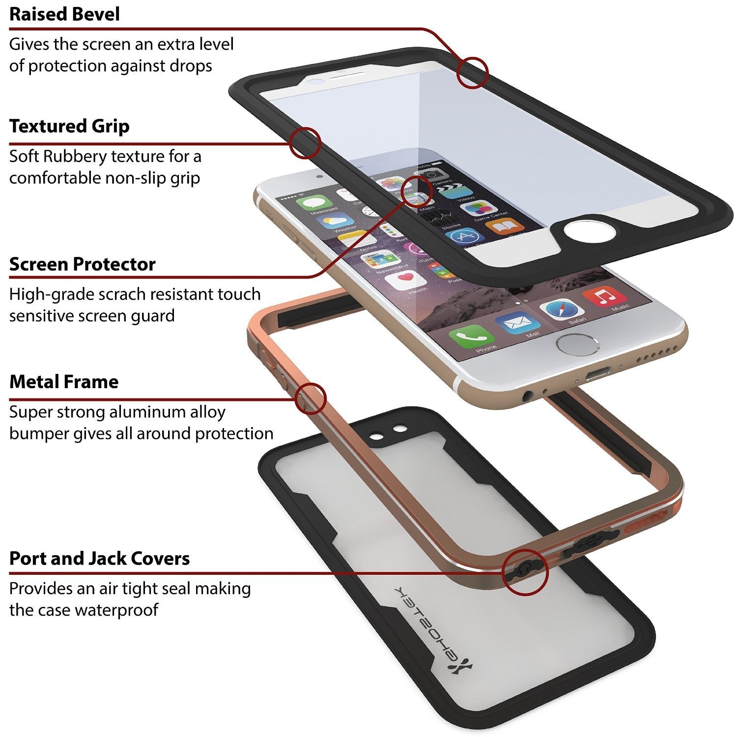 iPhone 6/6S Waterproof Case, Ghostek Atomic 2.0 Gold W/ Attached Screen Protector | Slim Fit - PunkCase NZ