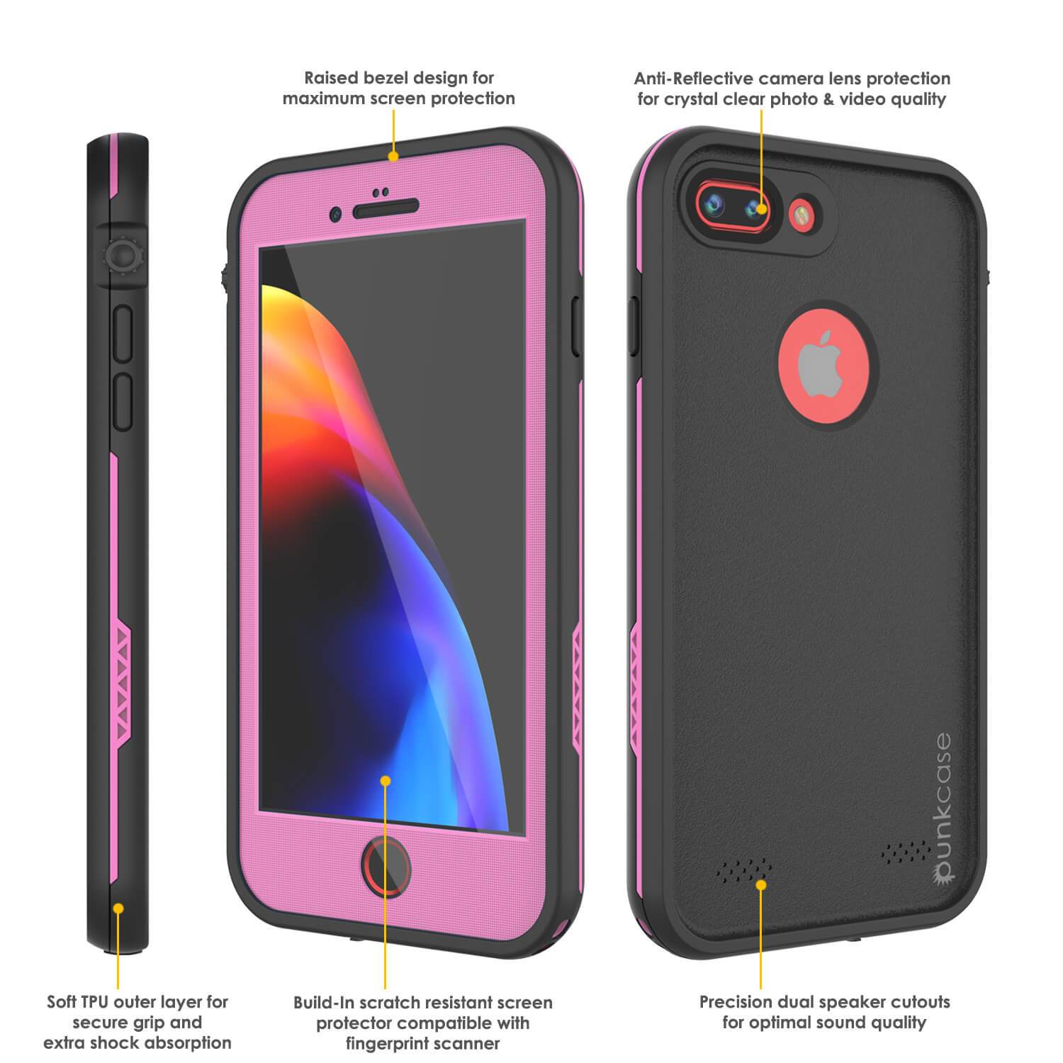 iPhone 7+ Plus Waterproof Case, Punkcase SpikeStar Pink Series | Thin Fit 6.6ft Underwater IP68