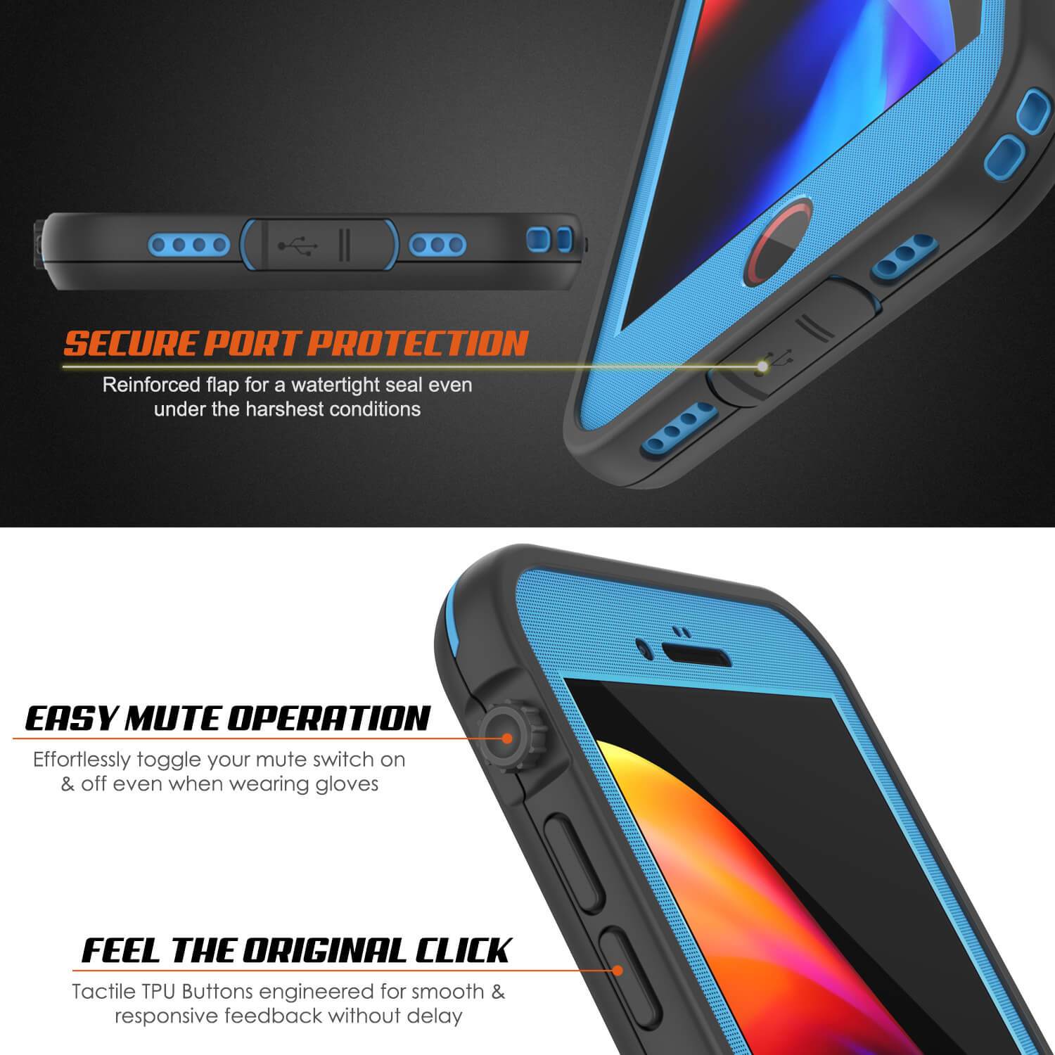 iPhone 7 Waterproof Case, Punkcase SpikeStar Light-Blue Series | Thin Fit 6.6ft Underwater IP68 - PunkCase NZ