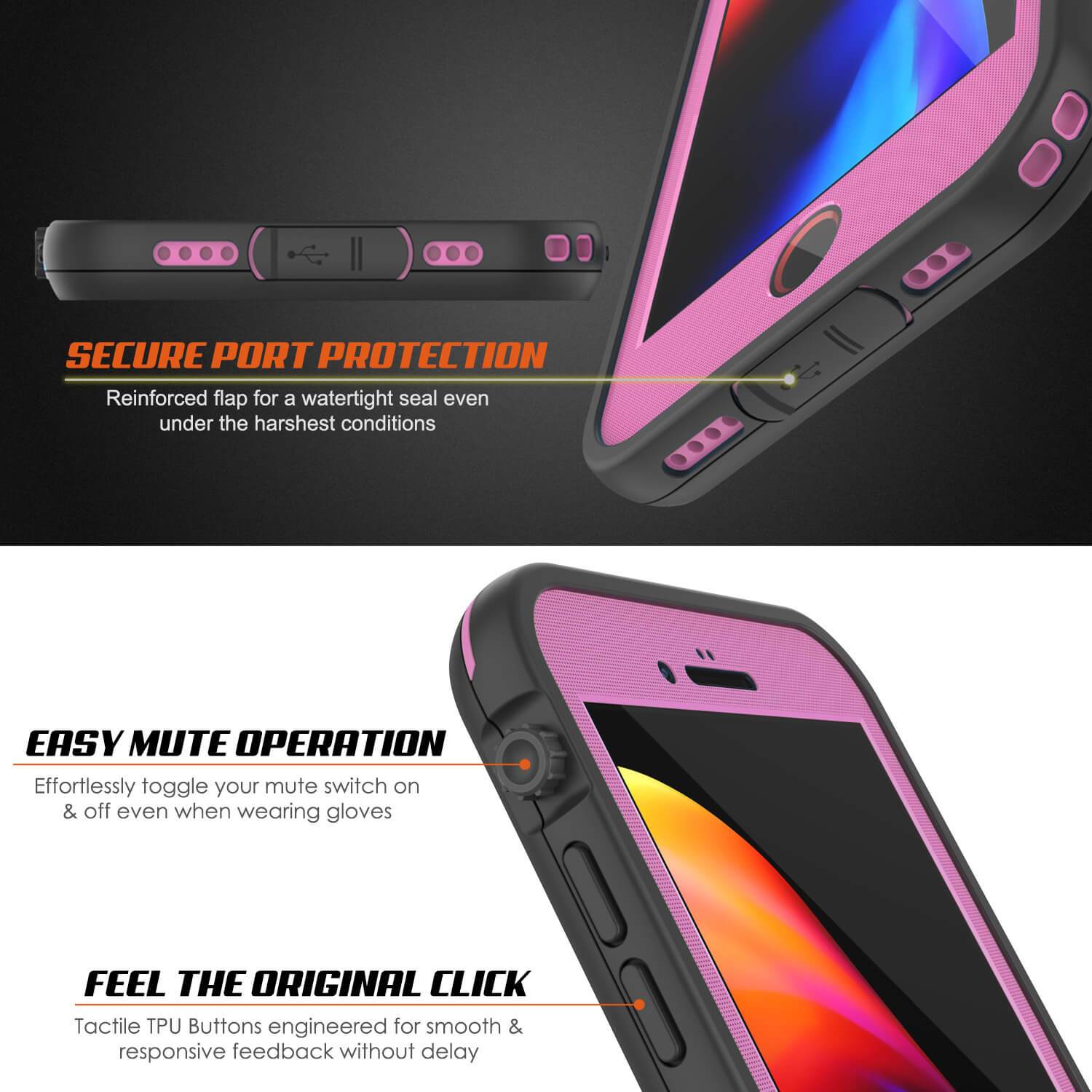 iPhone 8+ Plus Waterproof Case, Punkcase SpikeStar Pink Series | Thin Fit 6.6ft Underwater IP68 - PunkCase NZ