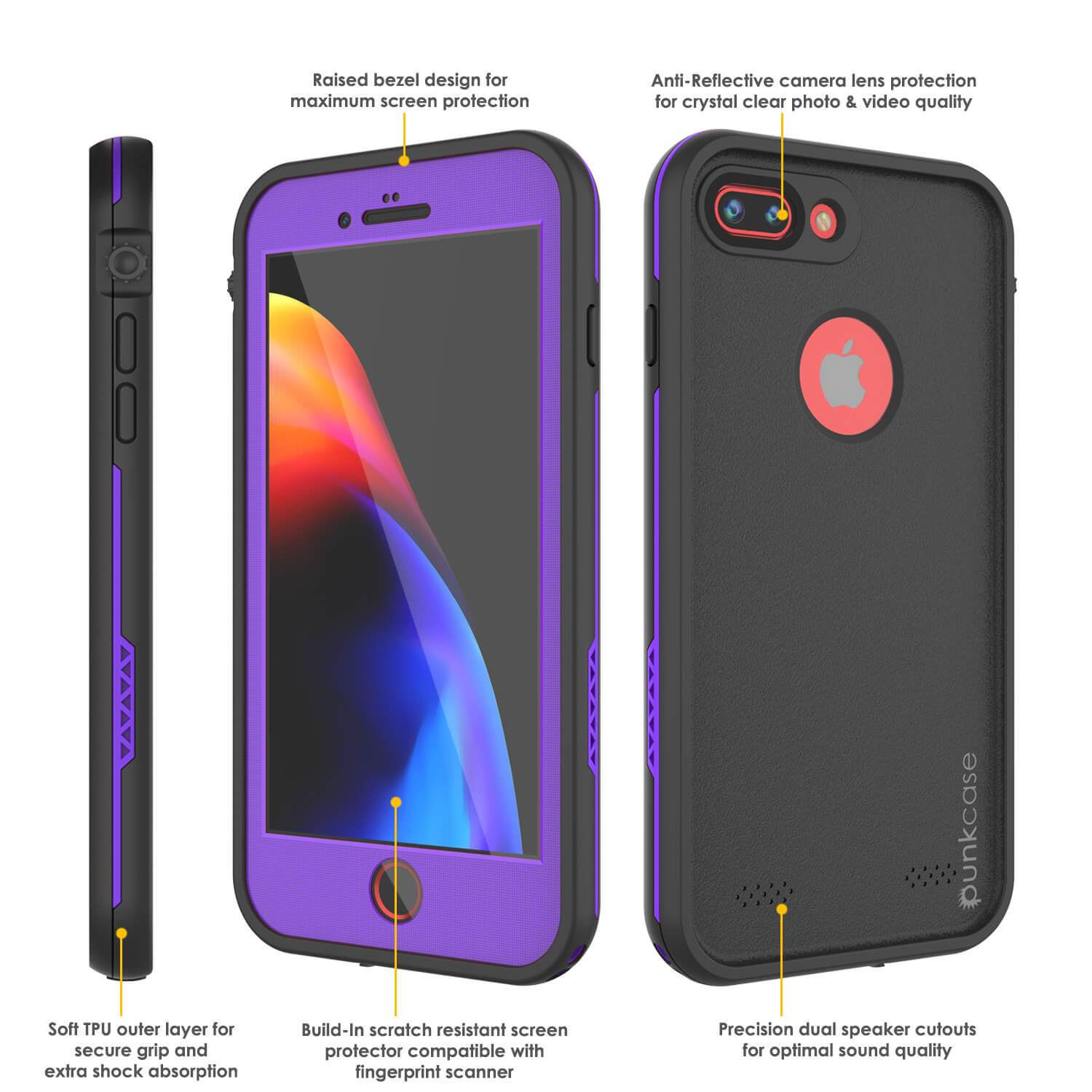 iPhone 8+ Plus Waterproof Case, Punkcase SpikeStar Purple Series | Thin Fit 6.6ft Underwater IP68 - PunkCase NZ