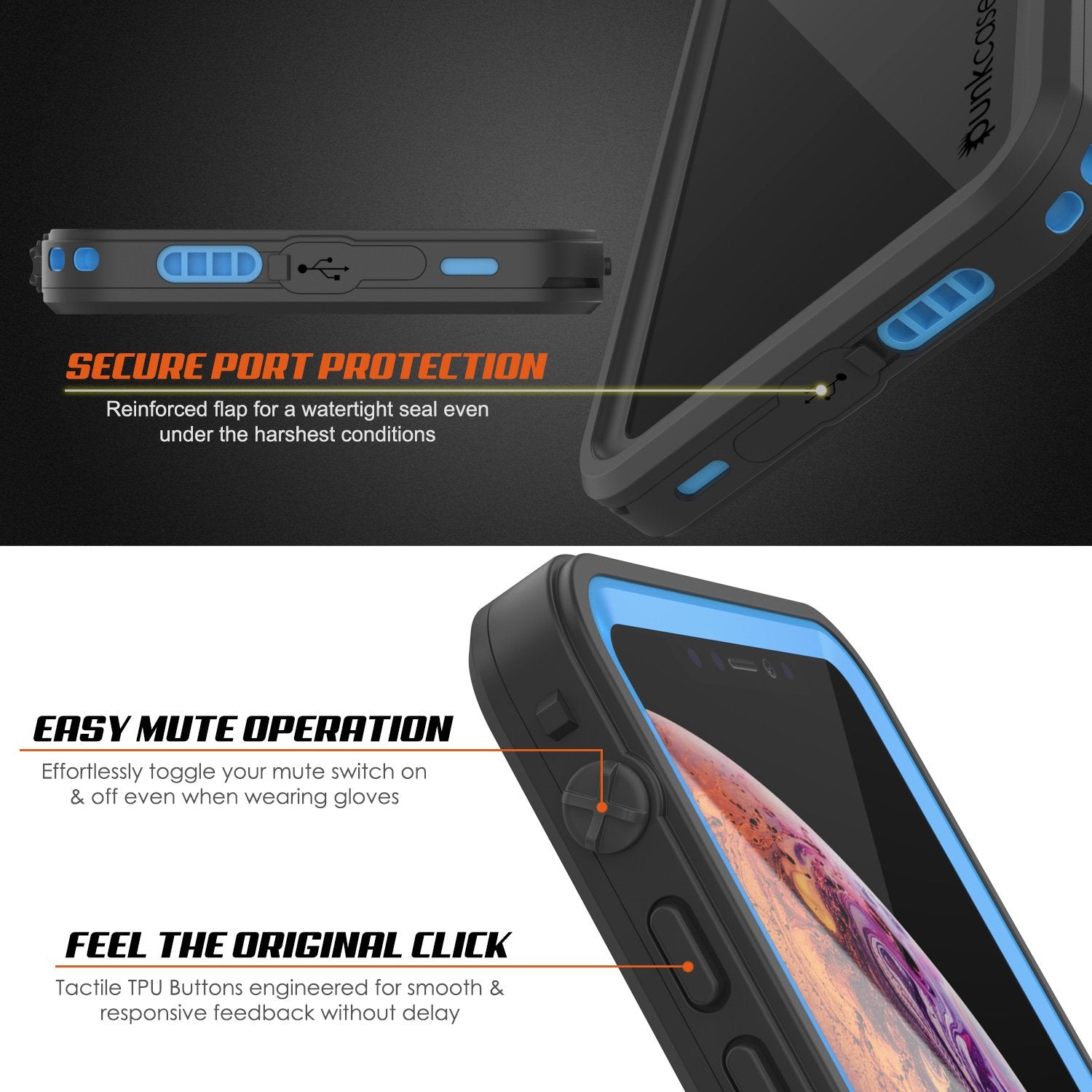 iPhone XR Waterproof Case, Punkcase [Extreme Series] Armor Cover W/ Built In Screen Protector [Light Blue] - PunkCase NZ