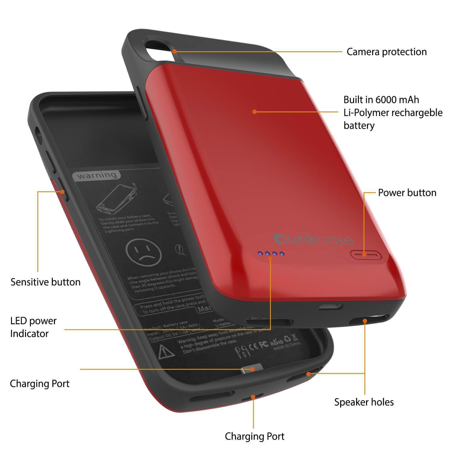 iPhone 11 Pro Max Battery Case, PunkJuice 5000mAH Fast Charging Power Bank W/ Screen Protector | [Red]