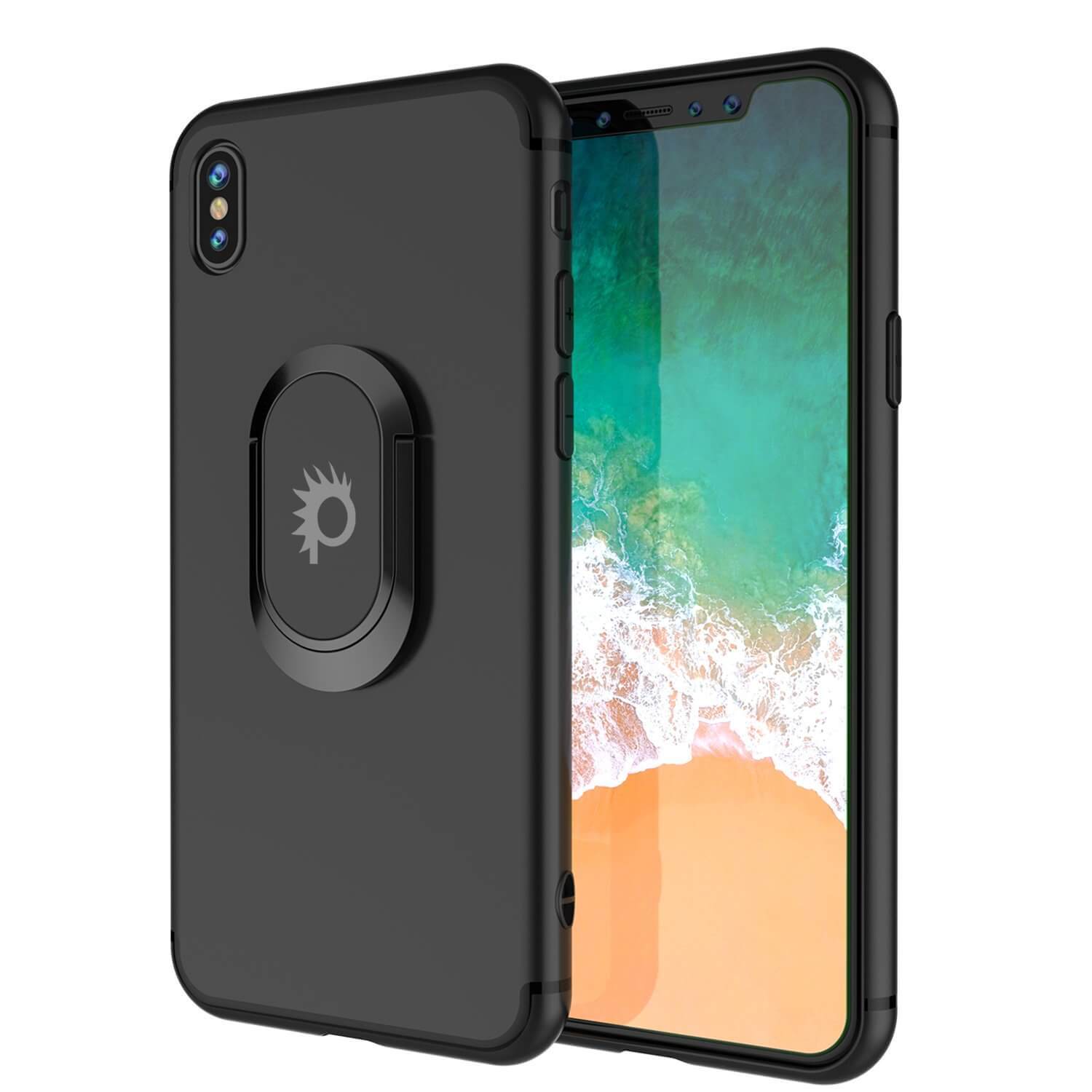 iPhone XS Case, Punkcase Magnetix Protective TPU Cover W/ Kickstand, Tempered Glass Screen Protector [Black]
