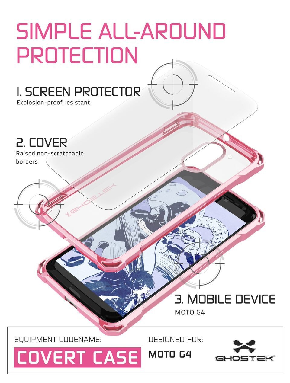 Moto G4 Case, Ghostek Covert Peach Series | Clear TPU | Explosion-Proof Screen Protector |Ultra Fit - PunkCase NZ