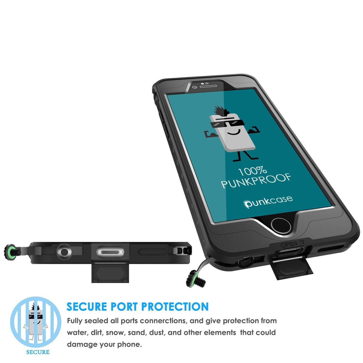 iPhone 6S+/6+ Plus Waterproof Case, PUNKcase StudStar Black w/ Attached Screen Protector | Warranty - PunkCase NZ