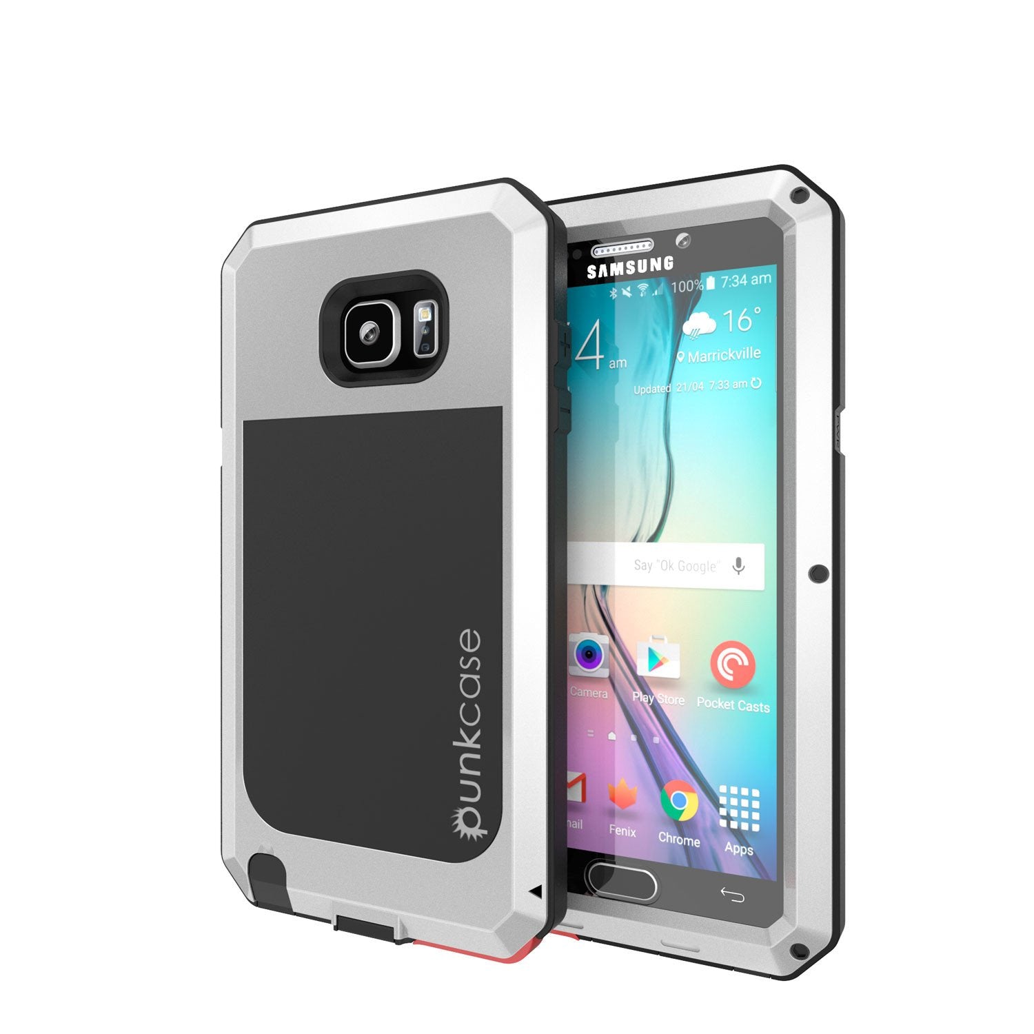Note 5 Case, Punkcase® METALLIC Series SILVER w/ TEMPERED GLASS | Aluminum Frame