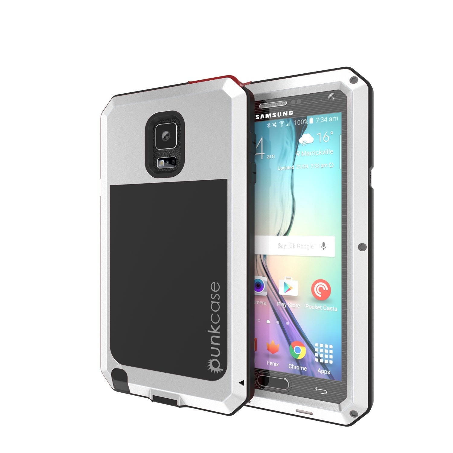 Note 4 Case, Punkcase® METALLIC Series SILVER w/ TEMPERED GLASS | Aluminum Frame