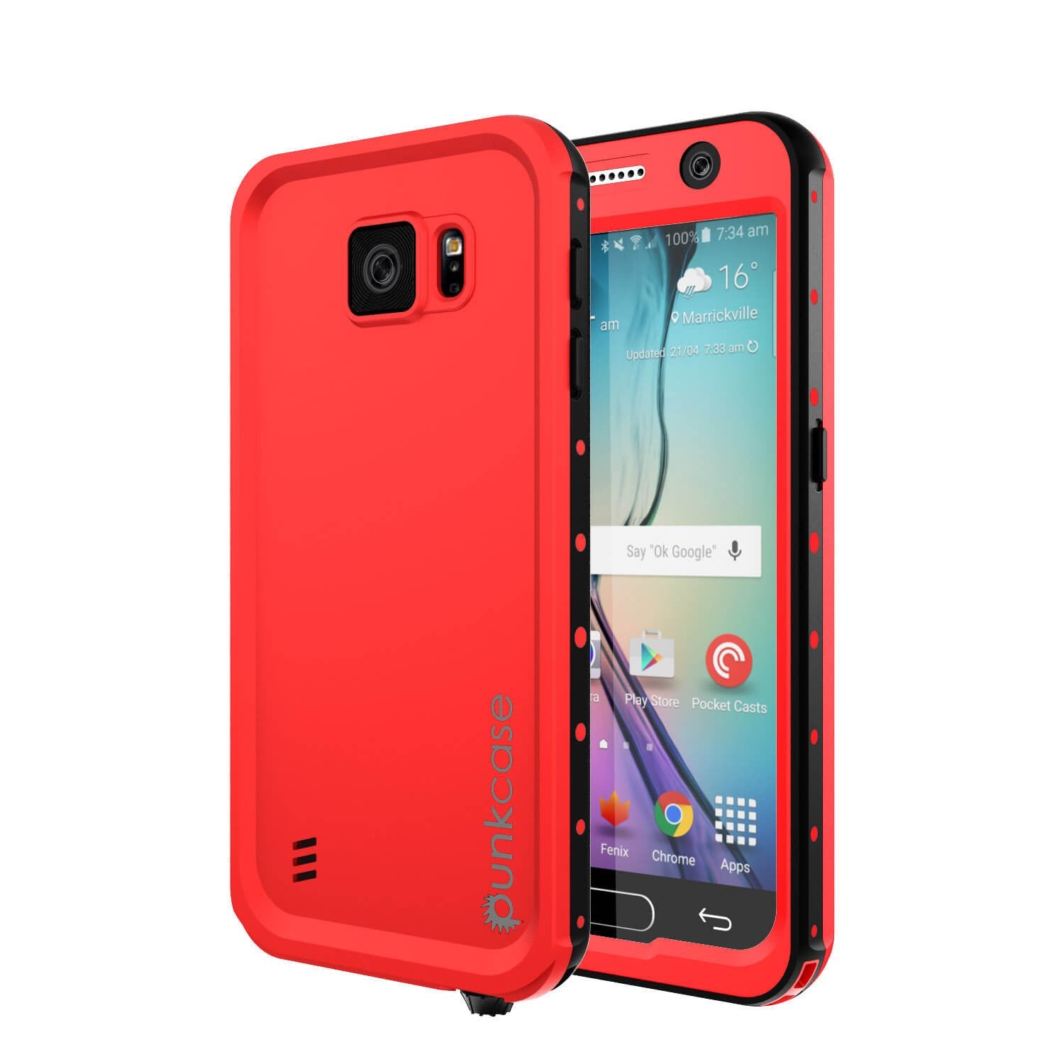 Galaxy S6 Waterproof Case PunkCase StudStar Red Thin 6.6ft Underwater IP68 Shock/Dirt/Snow Proof