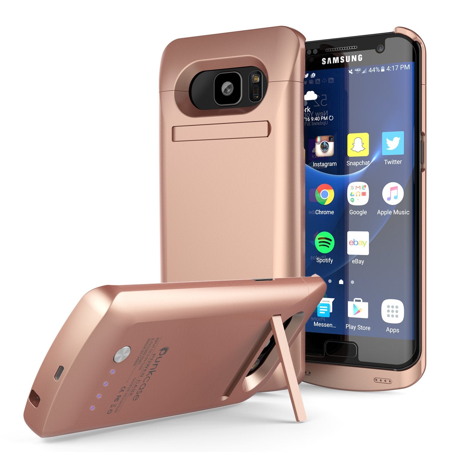 Galaxy S7 EDGE Battery Case, Punkcase 5200mAH Charger Case W/ Screen Protector | Integrated Kickstand & USB Port | IntelSwitch [Rose Gold]
