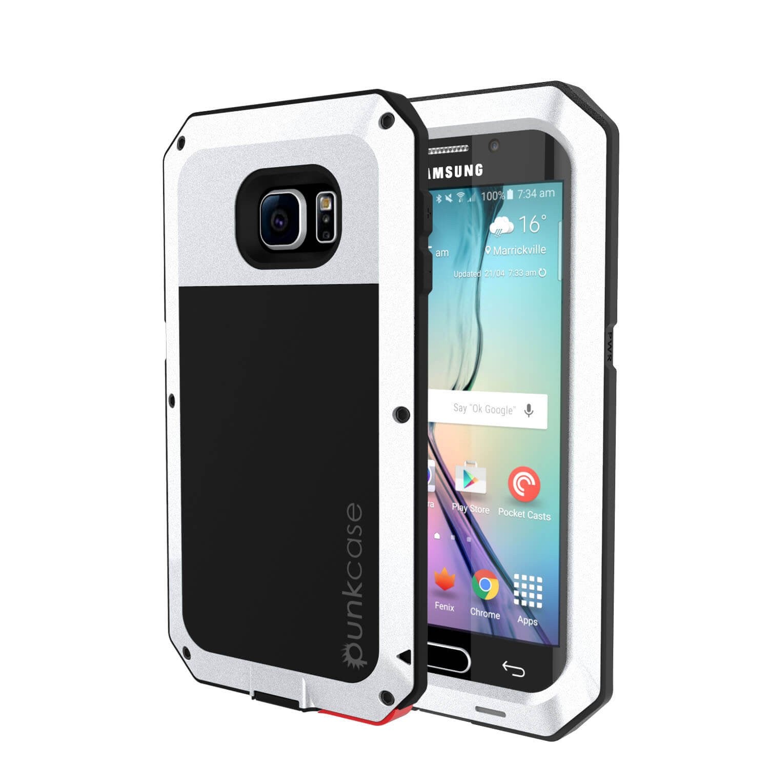 Galaxy S6 EDGE+ Plus  Case, PUNKcase Metallic White Shockproof  Slim Metal Armor Case