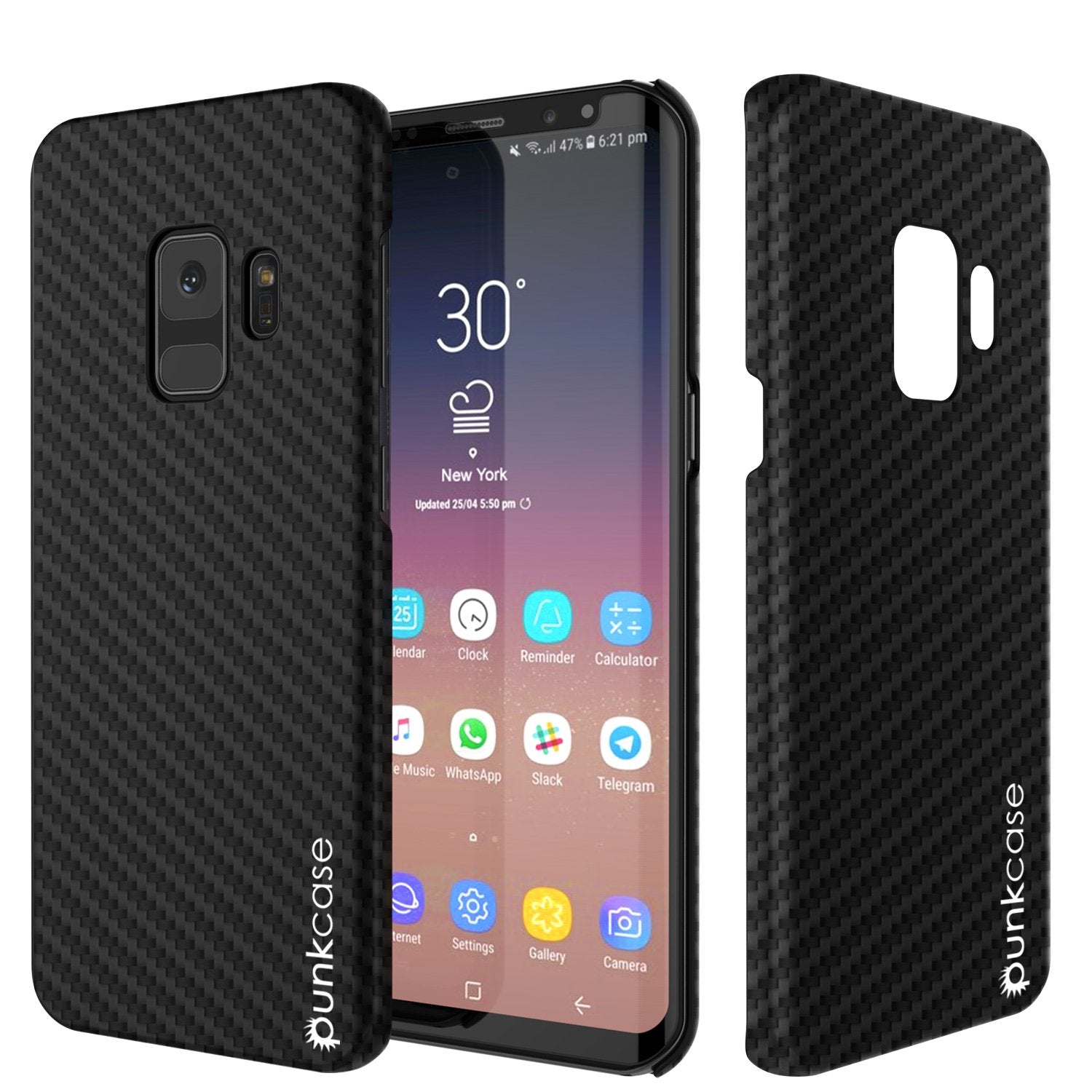 Galaxy S9 Case, Punkcase CarbonShield, Heavy Duty & Ultra Thin 2 Piece Dual Layer PU Leather Cover [shockproof][non slip] with PUNKSHIELD Screen Protector for Samsung S9 [jet black]