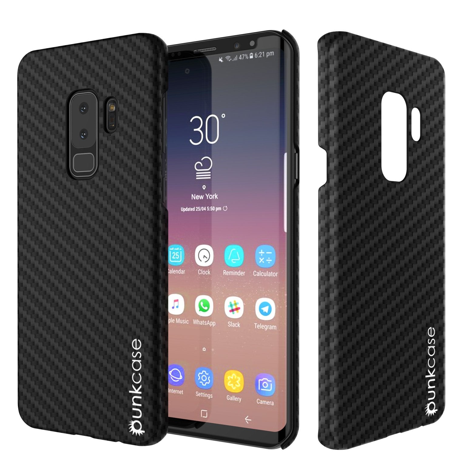 Galaxy S9 Plus Case, Punkcase CarbonShield, Heavy Duty & Ultra Thin 2 Piece Dual Layer PU Leather Cover [shockproof][non slip] with PUNKSHIELD Screen Protector for Samsung S9 Plus [jet black]