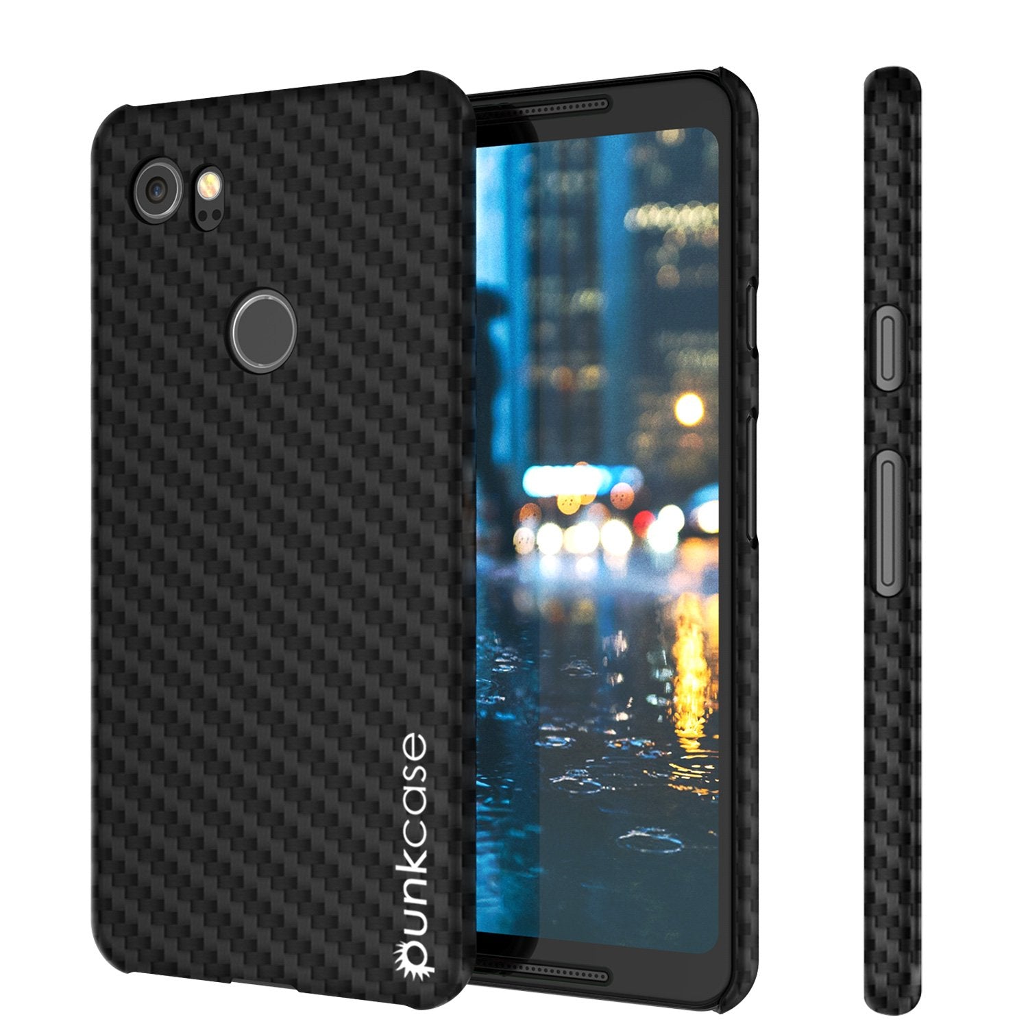 Google Pixel 2 XL  CarbonShield Heavy Duty & Ultra Thin 2 Piece Dual Layer PU Leather Cover [shockproof][non slip] with Tempered Glass Screen Protector for Google Pixel 2 XL [Jet Black]