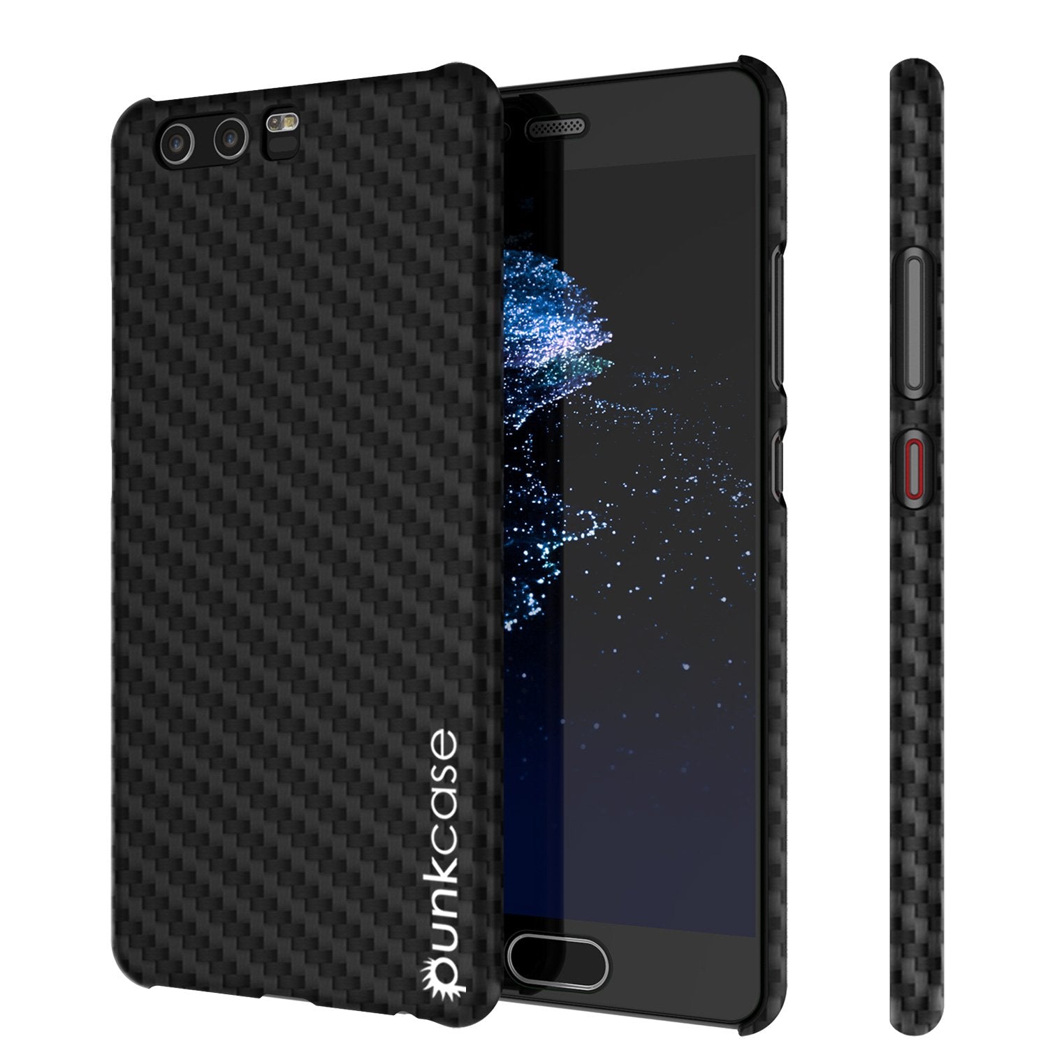 Huawei P10 Case, Punkcase CarbonShield, Heavy Duty & Ultra Thin 2 Piece Dual Layer PU Leather Cover [shockproof] [non slip] with Tempered Glass Screen Protector for Huawei P10 [Jet Black]
