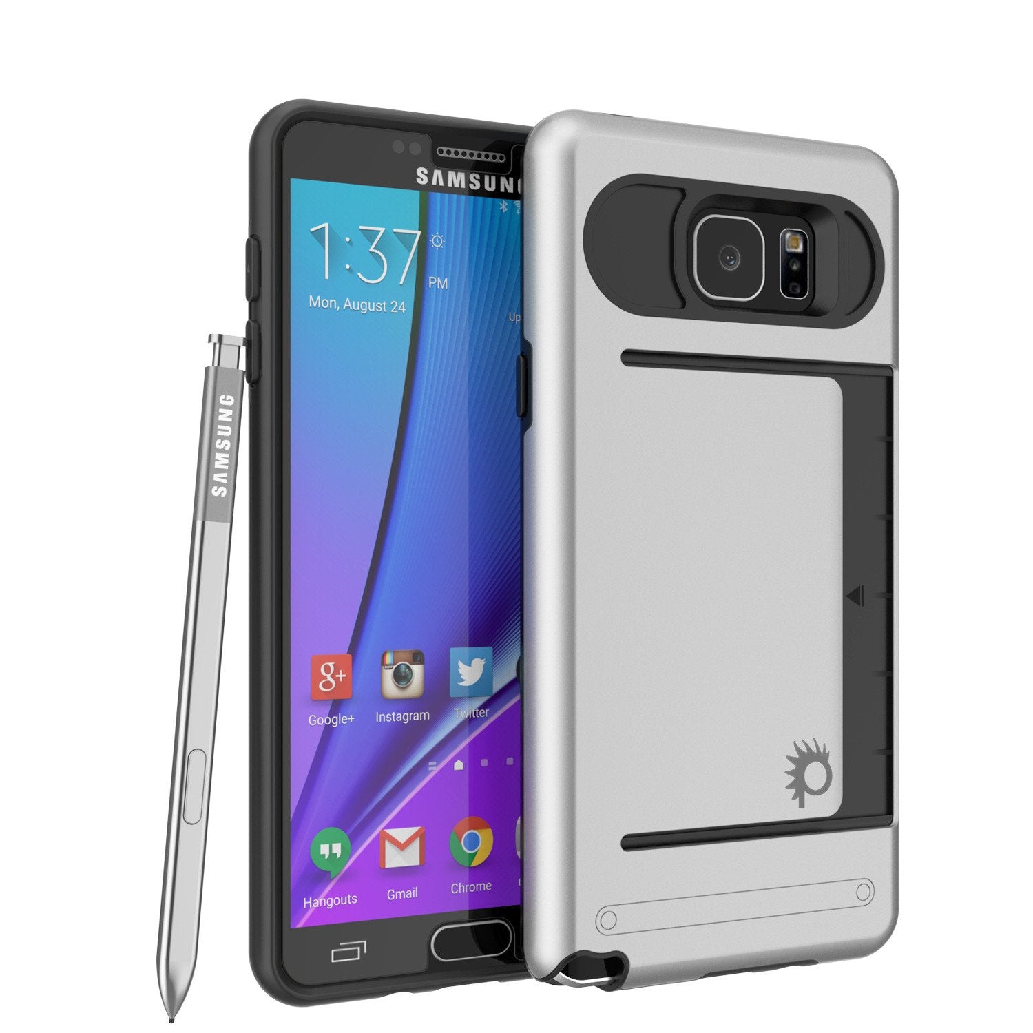 Galaxy Note 5 Case PunkCase CLUTCH Silver Series Slim Armor Soft Cover Case w/ Tempered Glass