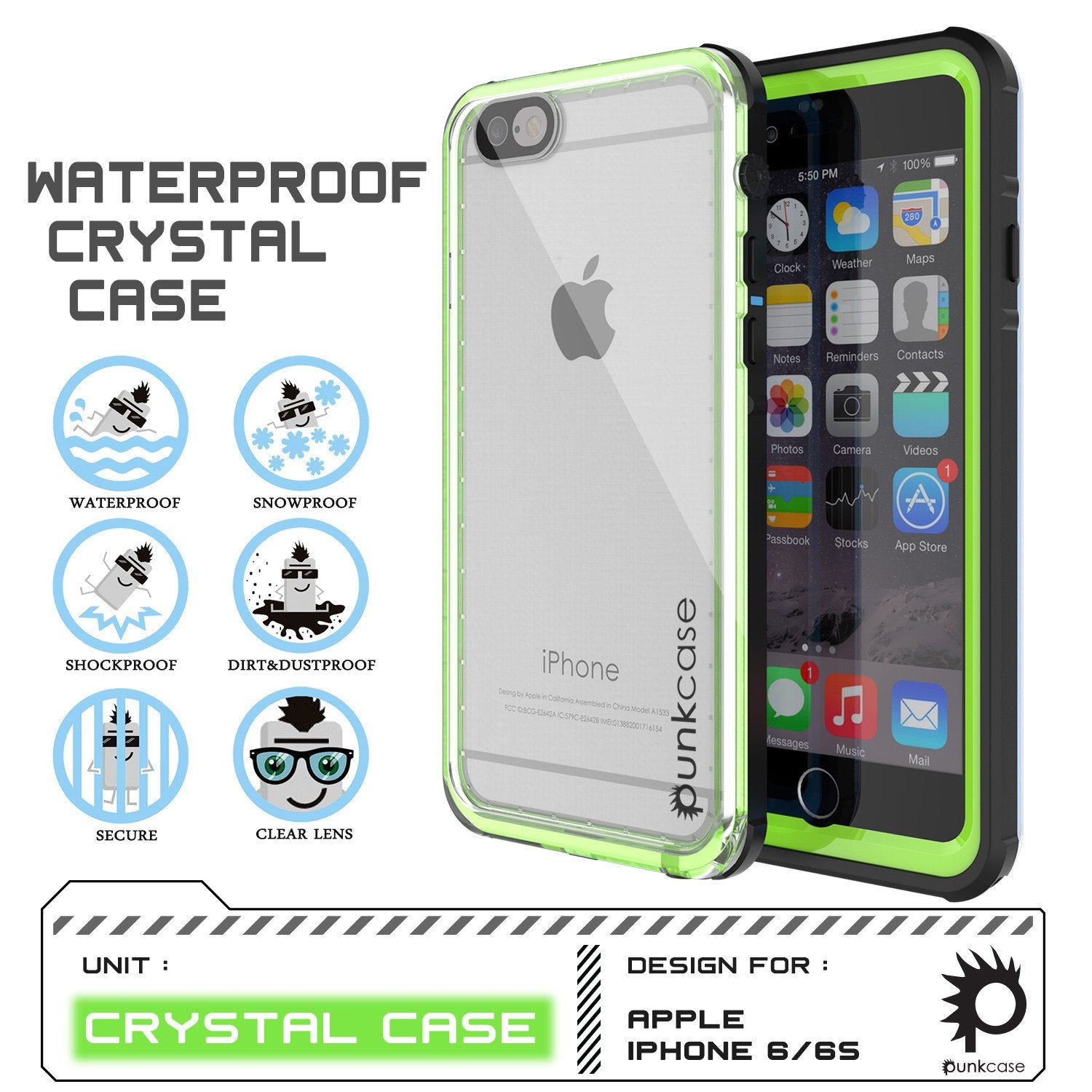 iPhone 6+/6S+ Plus  Waterproof Case, PUNKcase CRYSTAL Light Green  W/ Attached Screen Protector - PunkCase NZ