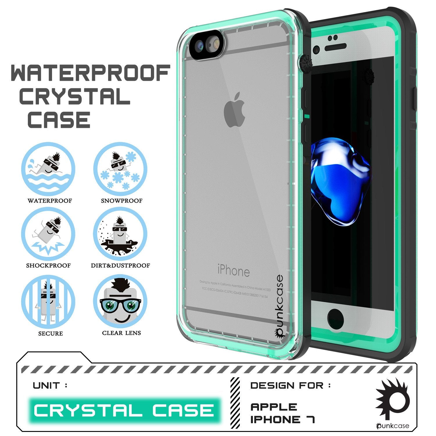 Apple iPhone 7 Waterproof Case, PUNKcase CRYSTAL Teal W/ Attached Screen Protector  | Warranty - PunkCase NZ