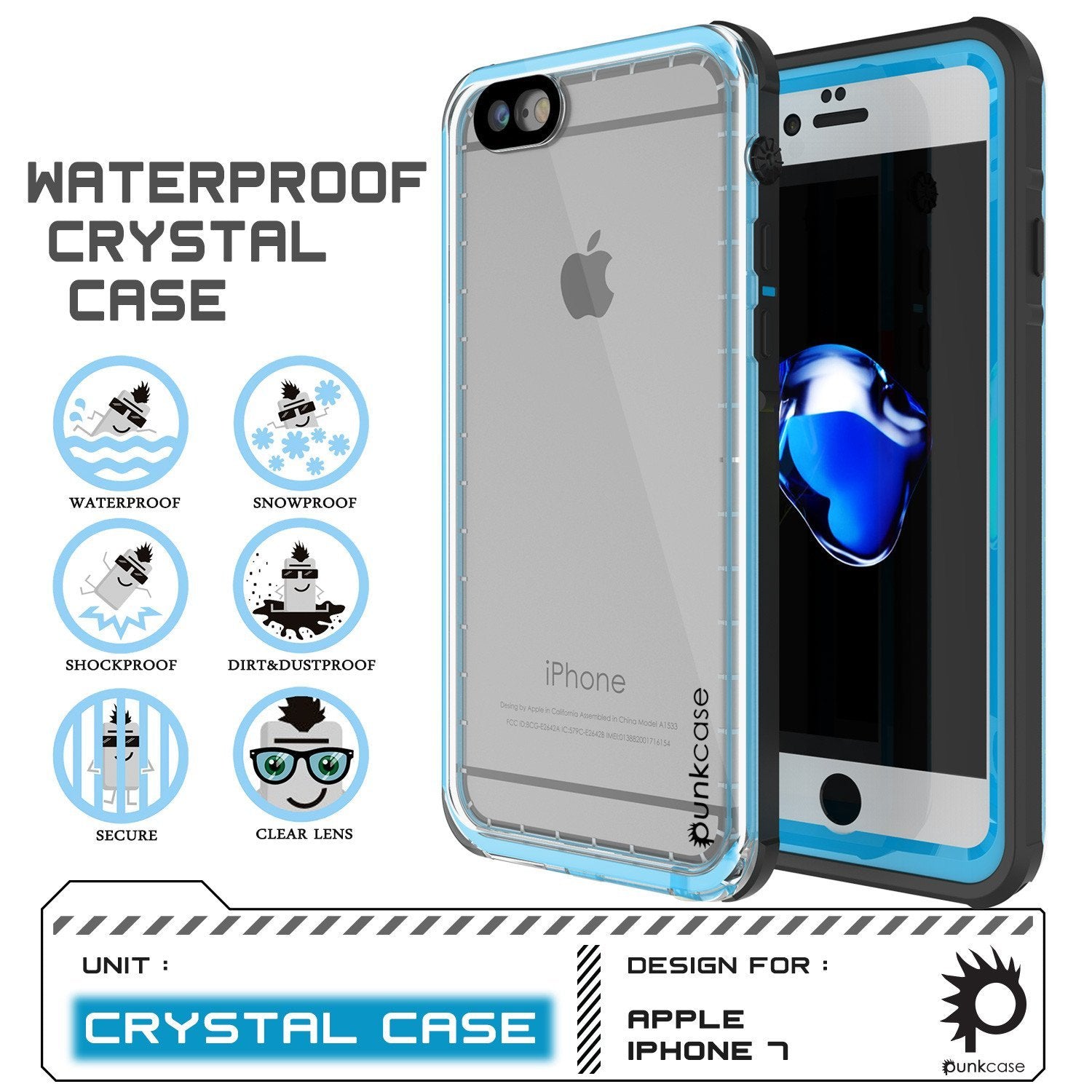 Apple iPhone 8 Waterproof Case, PUNKcase CRYSTAL Light Blue  W/ Attached Screen Protector  | Warranty - PunkCase NZ