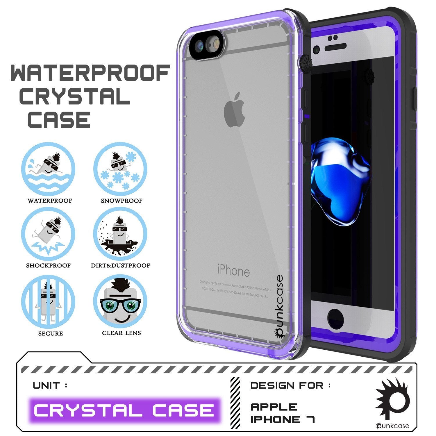 Apple iPhone 8 Waterproof Case, PUNKcase CRYSTAL Purple W/ Attached Screen Protector  | Warranty - PunkCase NZ