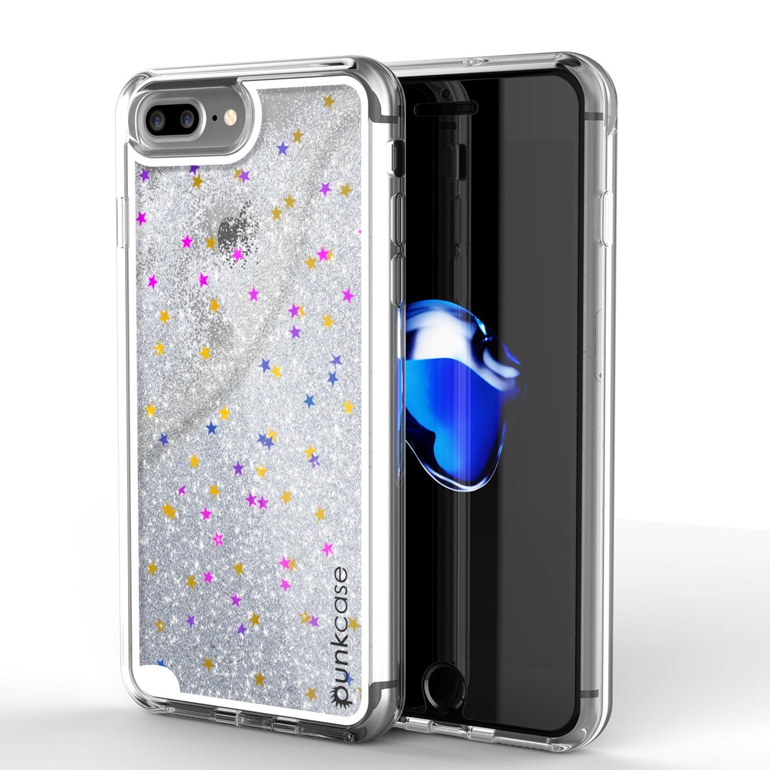 iPhone 7+Plus Case, PunkCase LIQUID Silver Series, Protective Dual Layer Floating Glitter Cover
