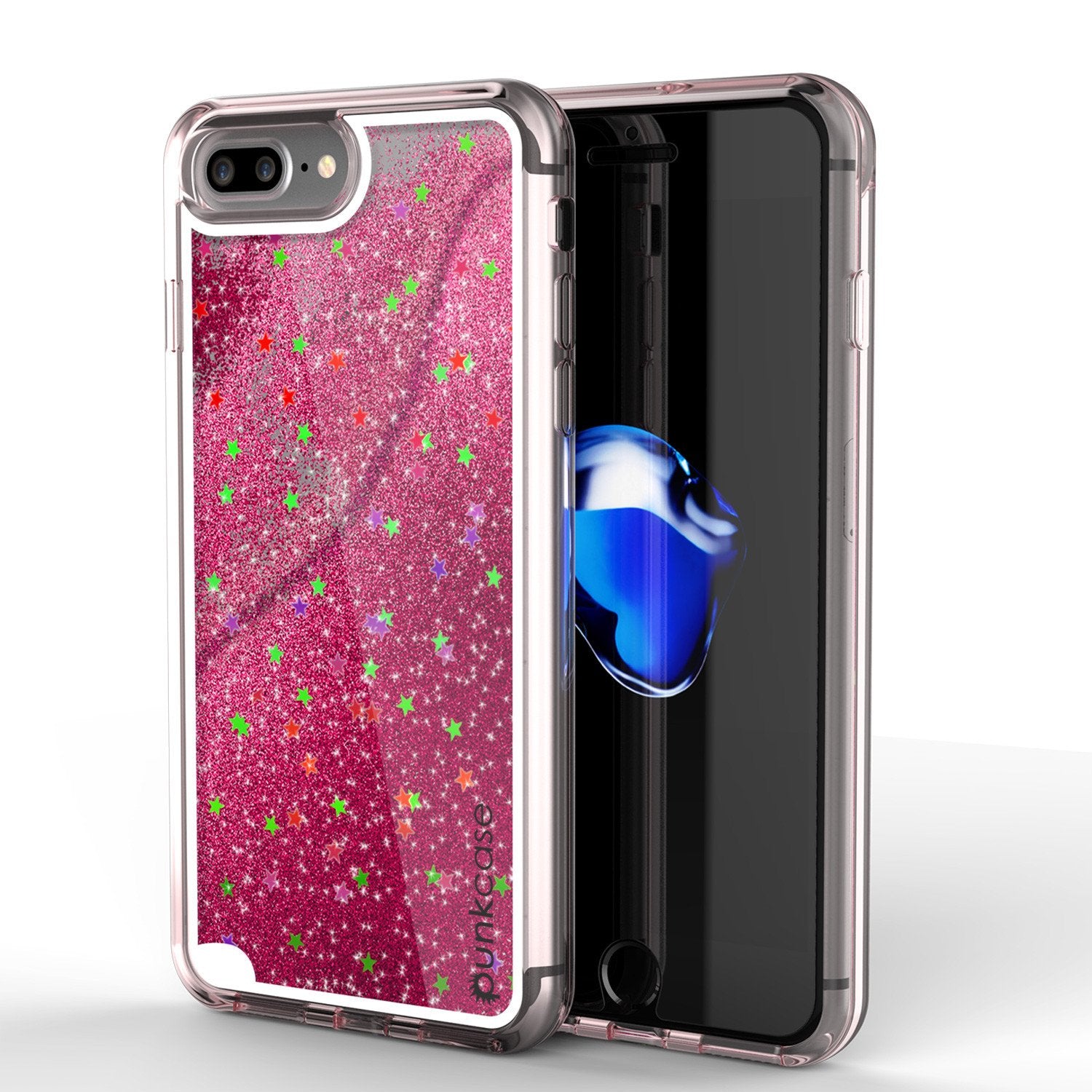 iPhone 7+Plus Case, PunkCase LIQUID Pink Series, Protective Dual Layer Floating Glitter Cover