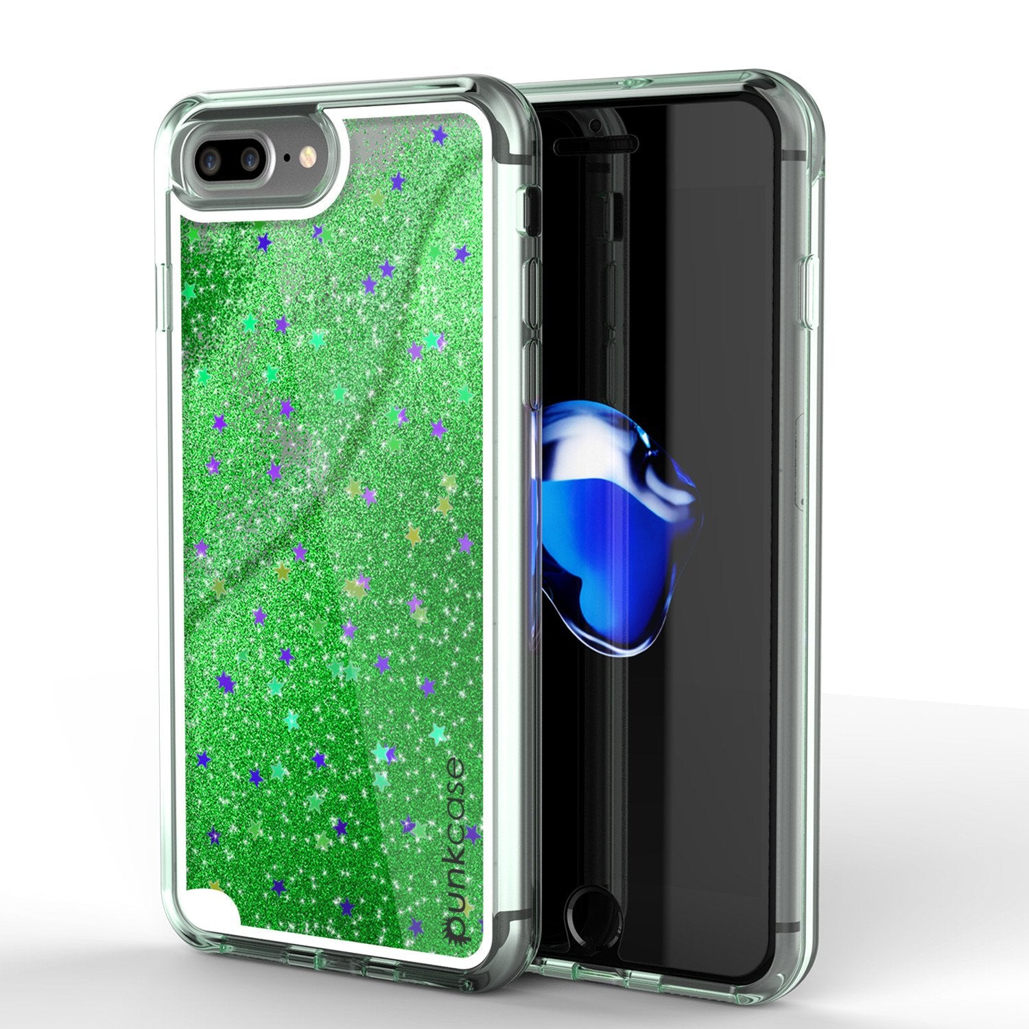 iPhone 7+ Plus Case, PunkCase LIQUID Green Series, Protective Dual Layer Floating Glitter Cover