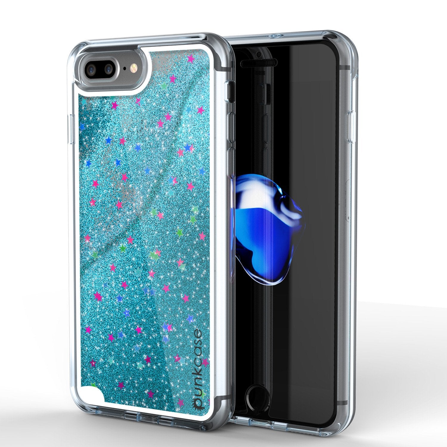 iPhone 7+Plus Case, PunkCase LIQUID Teal Series, Protective Dual Layer Floating Glitter Cover
