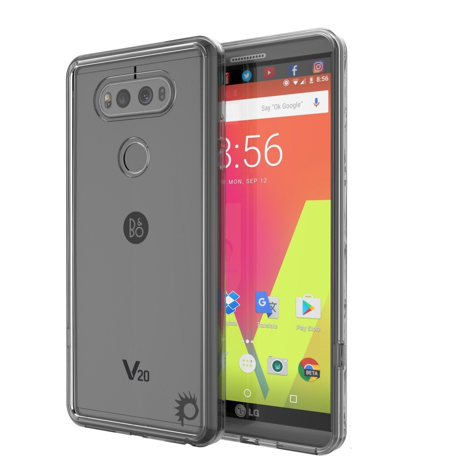 LG v20 Case Punkcase® LUCID 2.0 Crystal Black Series w/ PUNK SHIELD Glass Screen Protector | Ultra Fit