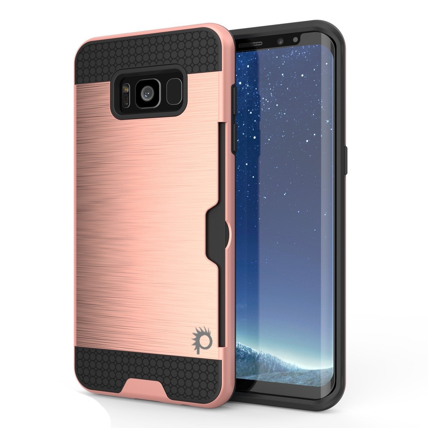 Galaxy S8 Case, PUNKcase [SLOT Series] [Slim Fit] Dual-Layer Armor Cover w/Integrated Anti-Shock System, Credit Card Slot & PUNKSHIELD Screen Protector for Samsung Galaxy S8[Rose Gold]