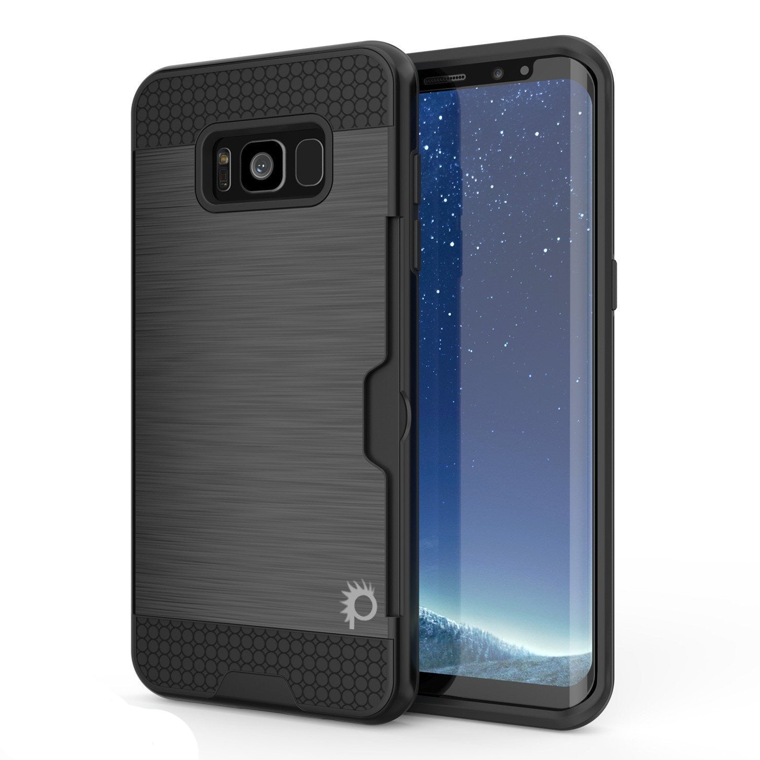 Galaxy S8 Case, PUNKcase [SLOT Series] [Slim Fit] Dual-Layer Armor Cover w/Integrated Anti-Shock System, Credit Card Slot & PUNKSHIELD Screen Protector for Samsung Galaxy S8 [Black]