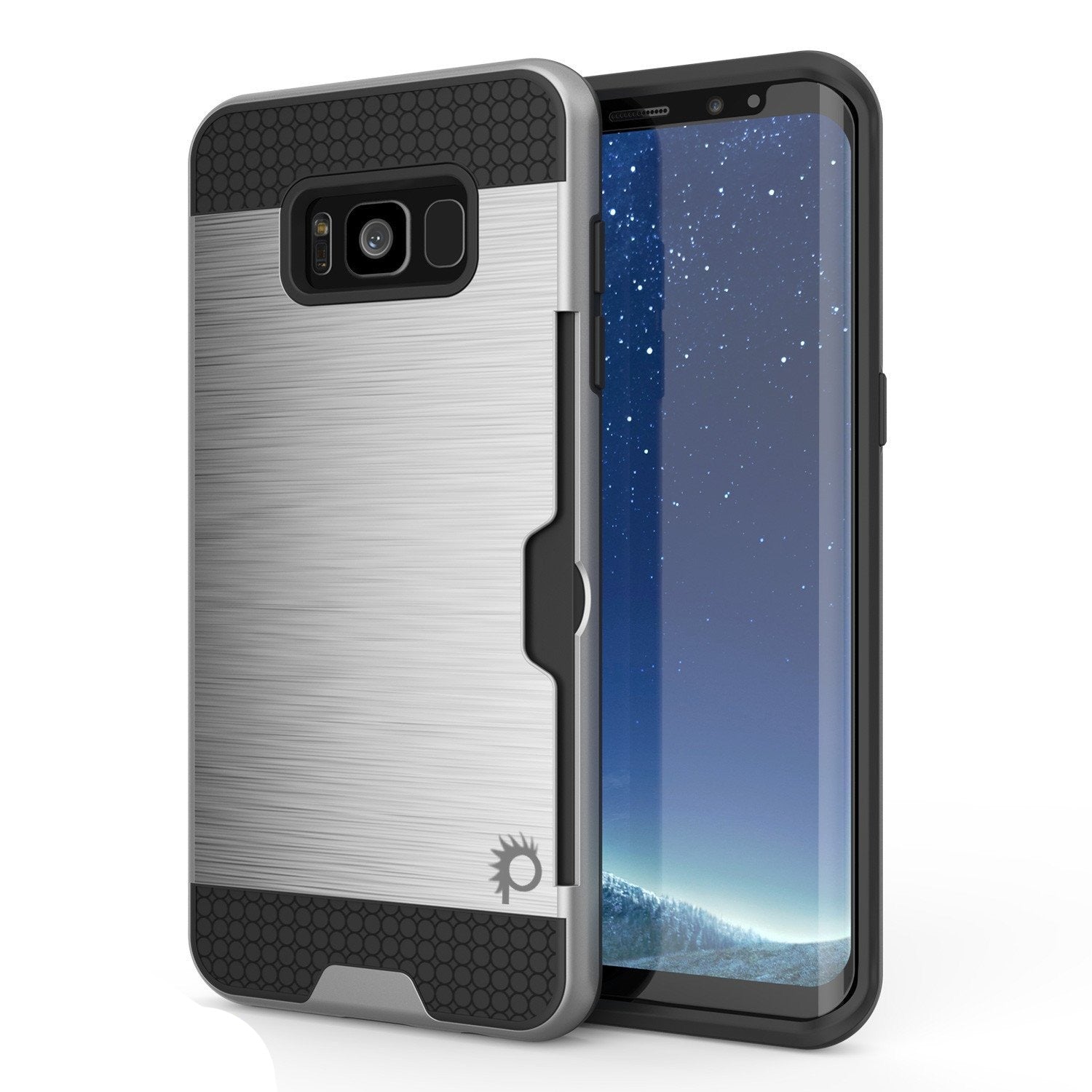 Galaxy S8 Case, PUNKcase [SLOT Series] [Slim Fit] Dual-Layer Armor Cover w/Integrated Anti-Shock System, Credit Card Slot & PUNKSHIELD Screen Protector for Samsung Galaxy S8 [Silver]